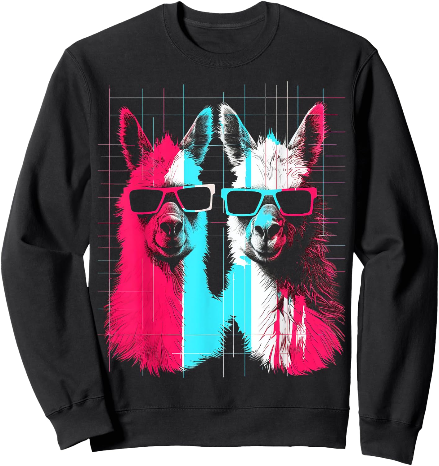 Alpaca Fun Art Sunglasses Animal Graphic Anime Sweatshirt - Sweatshirt | Black
