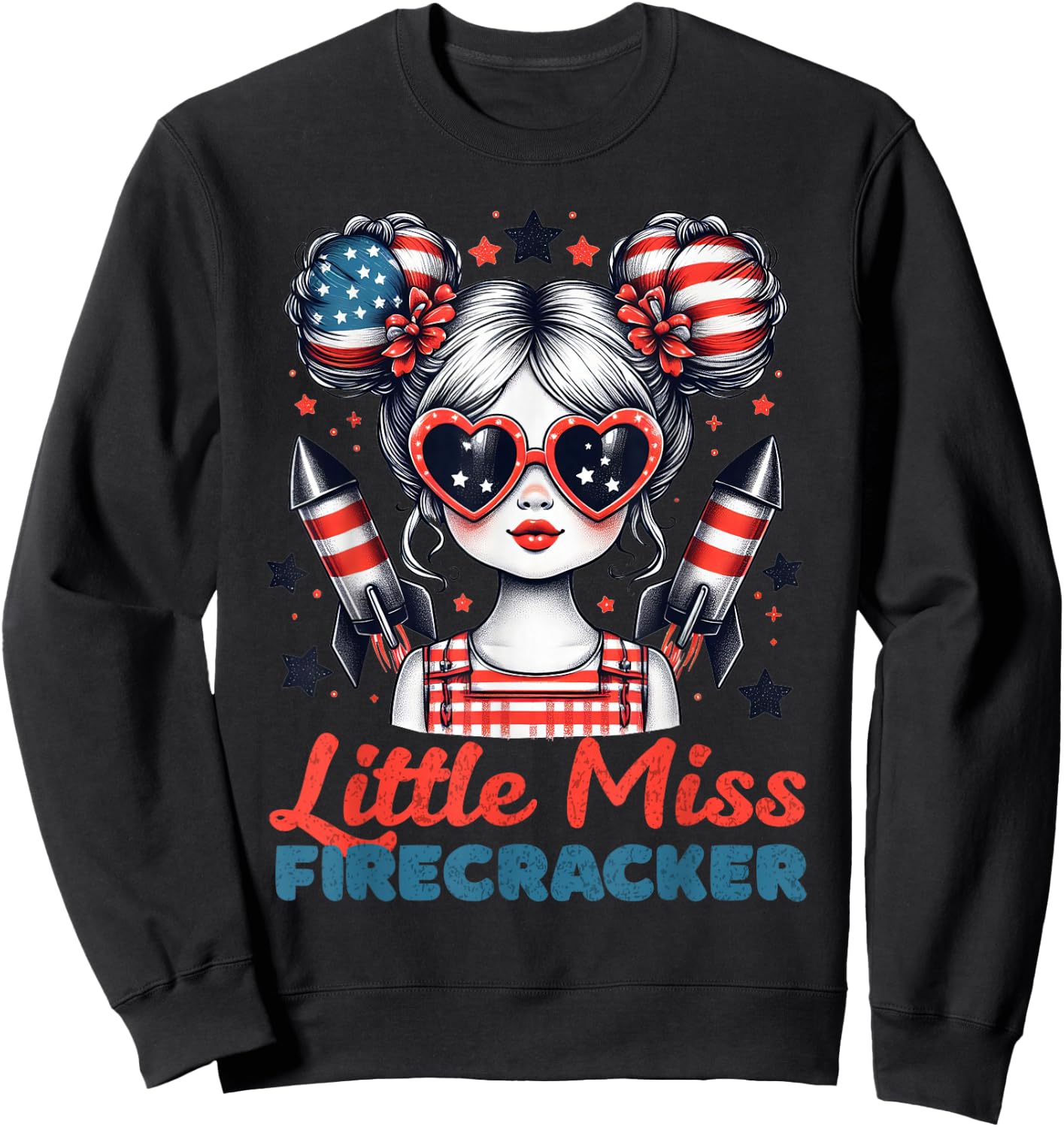 Little Miss Firecracker 4th Of July USA Flag Girl Toddler Sweatshirt - Sweatshirt | Black