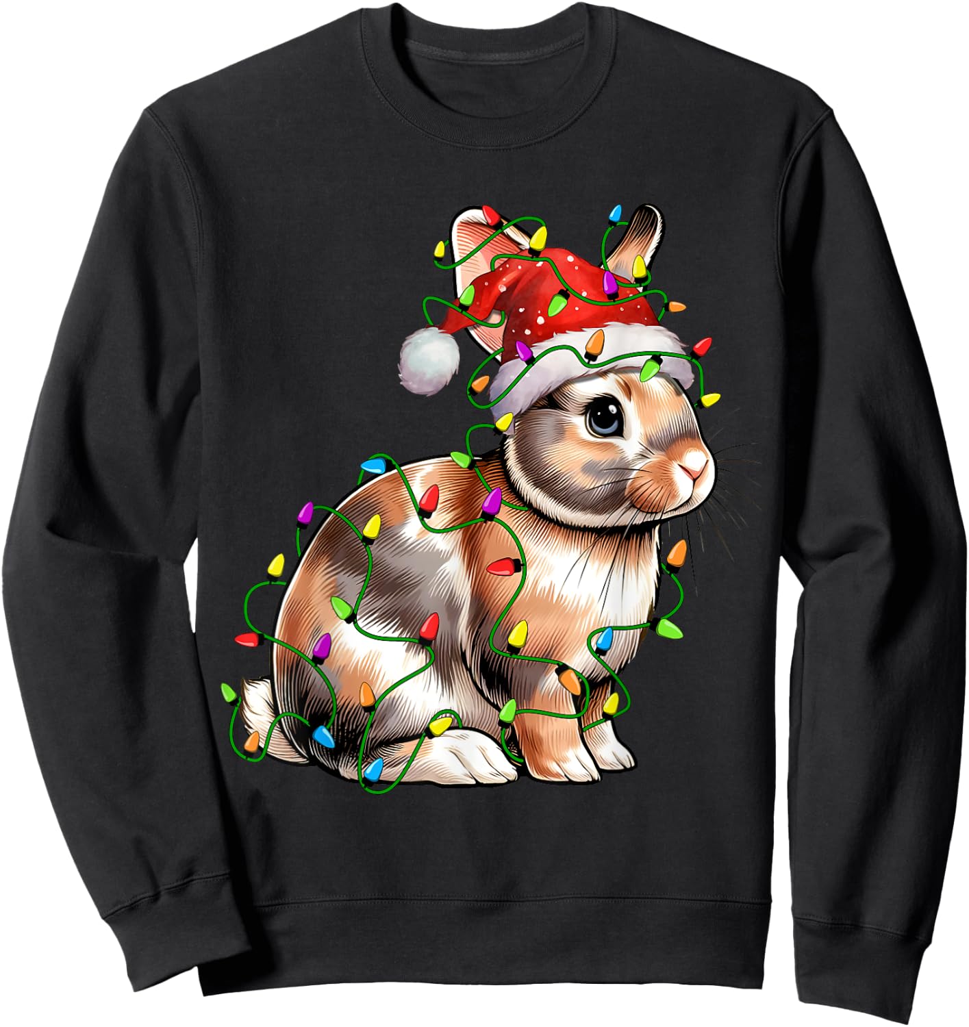 Bunny Rabbit Santa Christmas Tree Lighting Xmas Funny Sweatshirt - Sweatshirt | Black