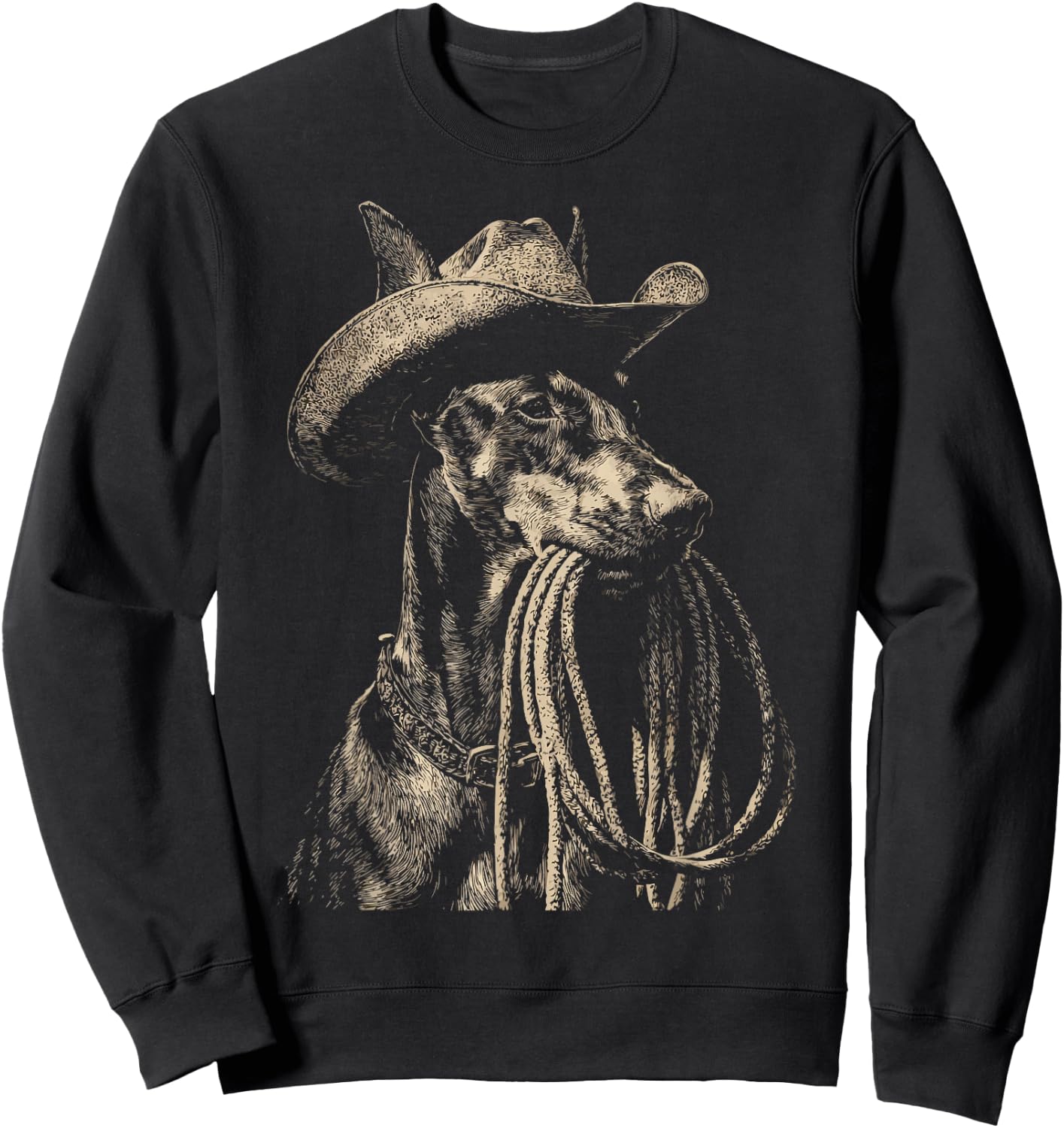 Rustic Doberman with Cowboy Hat Lasso Western Dog Rodeo Sweatshirt - Sweatshirt | Black