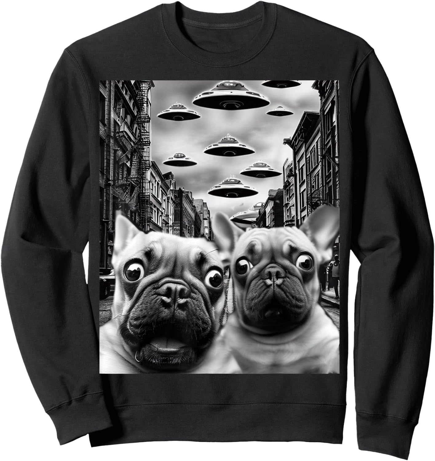 Frenchie UFO Selfie - Funny French Bulldog Alien Gift Sweatshirt - Sweatshirt | Black