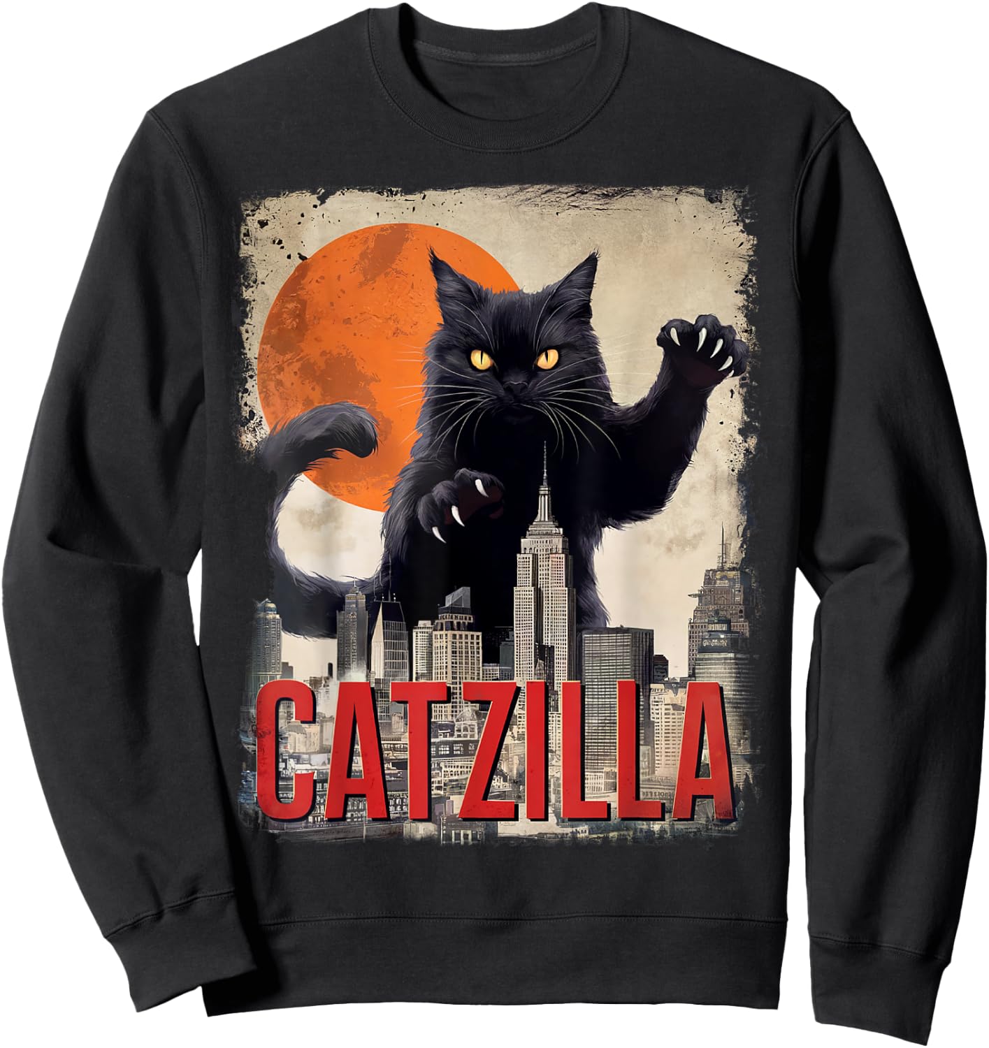 Funny Catzilla Cat Japanese Art Cat Gifts Women Kid Sweatshirt - Sweatshirt | Black