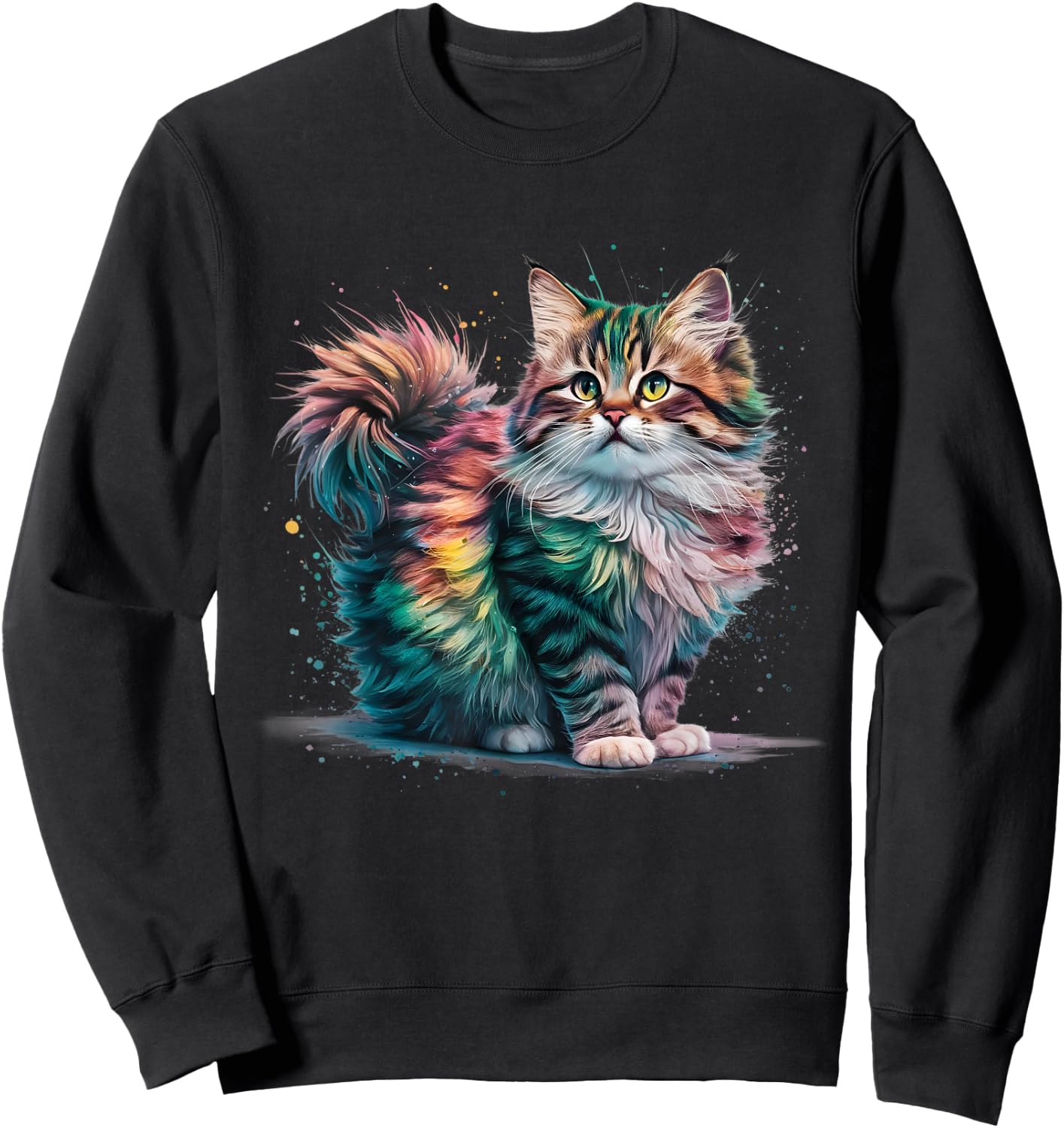 Cat Men Women Colourful Watercolour Cat Sweatshirt - Sweatshirt | Black