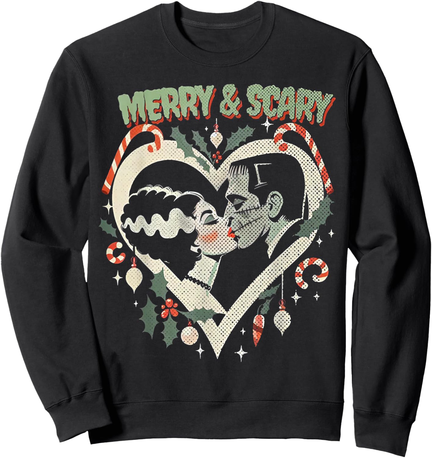Merry & Scary Frankie & Liz Christmas Sweatshirt - Sweatshirt | Black
