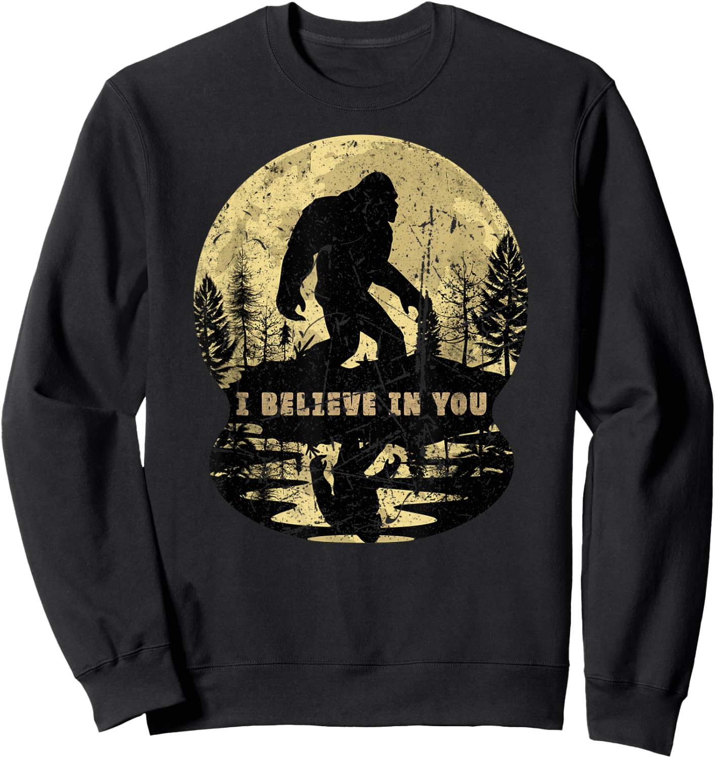 Vintage Retro I Believe in You Moonlight Bigfoot Strolling Sweatshirt - Sweatshirt | Black