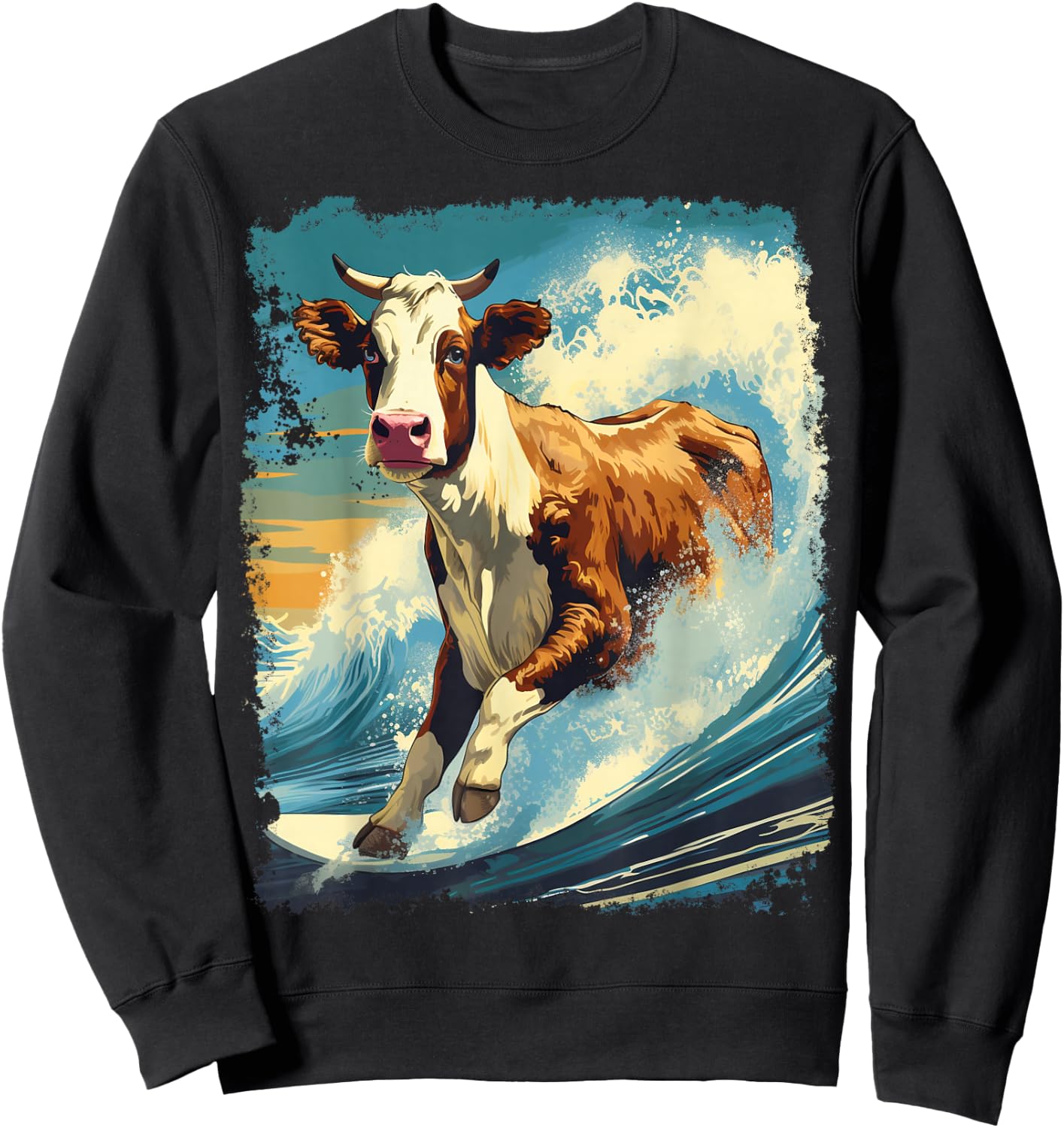 Pop Art Colorful Cow Surfing Sweatshirt - Sweatshirt | Black
