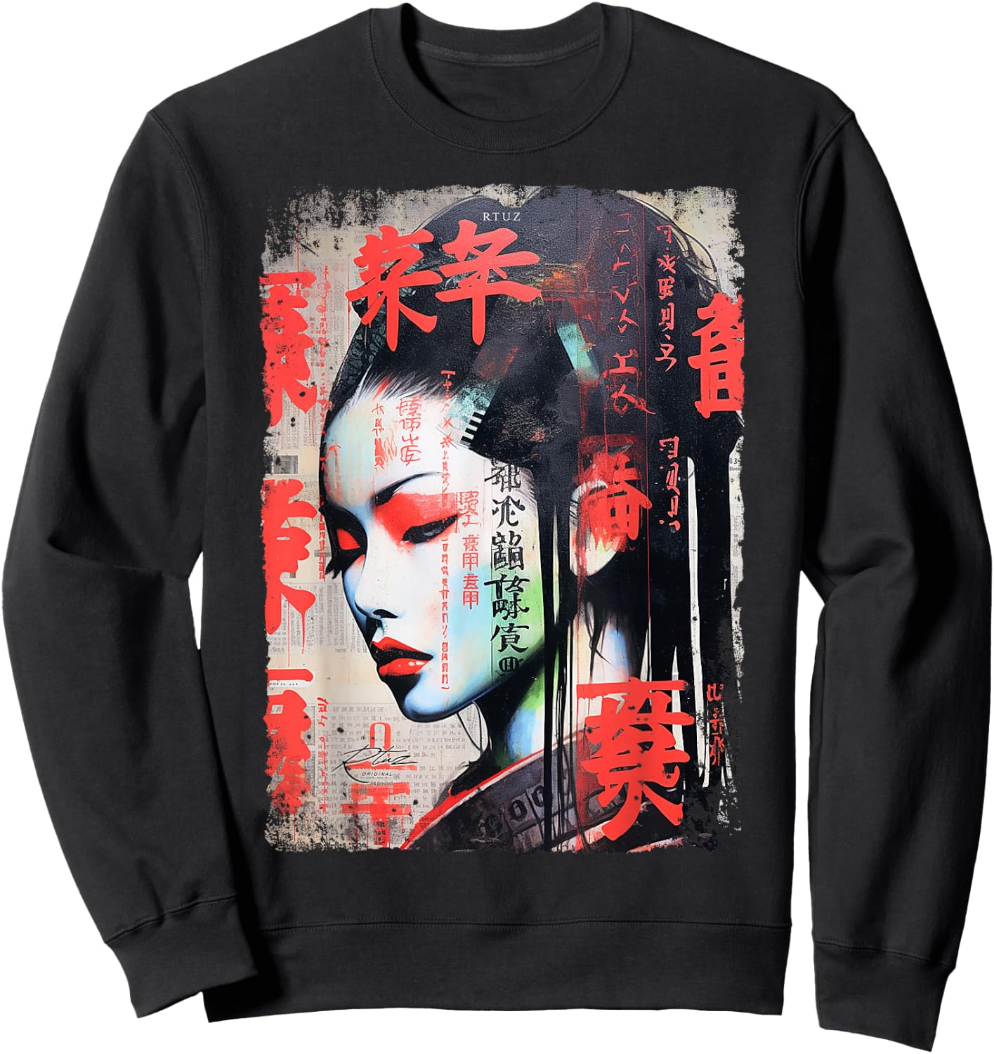 Hip Hop Y2K Vintage Hipster Edgy Urban Streetwear Geisha Sweatshirt - Sweatshirt | Black
