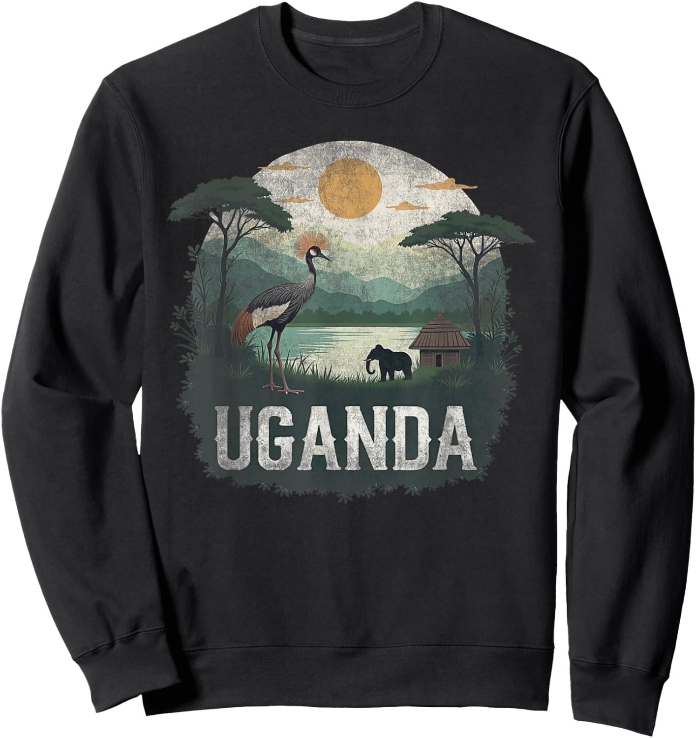 Souvenir Vintage Ugandan Landscape Retro , Black, S Sweatshirt - Sweatshirt | Black