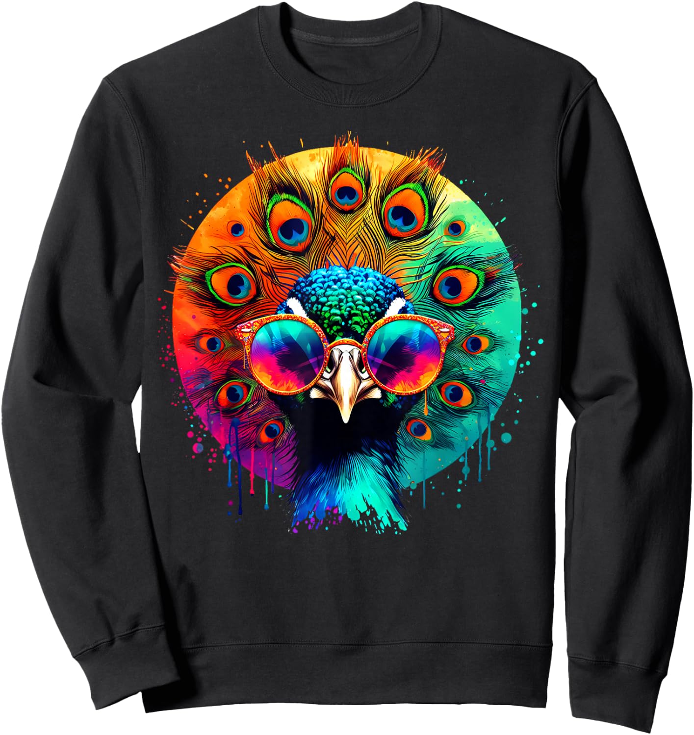 Cool Tie Dye Peacock Sunglasses Bird Illustration Art Sweatshirt - Sweatshirt | Black