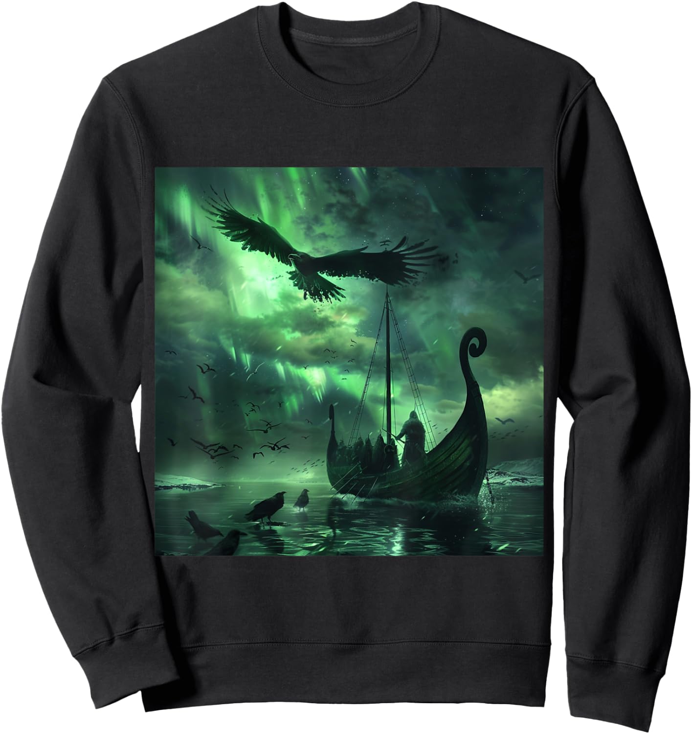 Viking Hugin & Munin Floki Valhalla Viking Ship Sweatshirt - Sweatshirt | Black