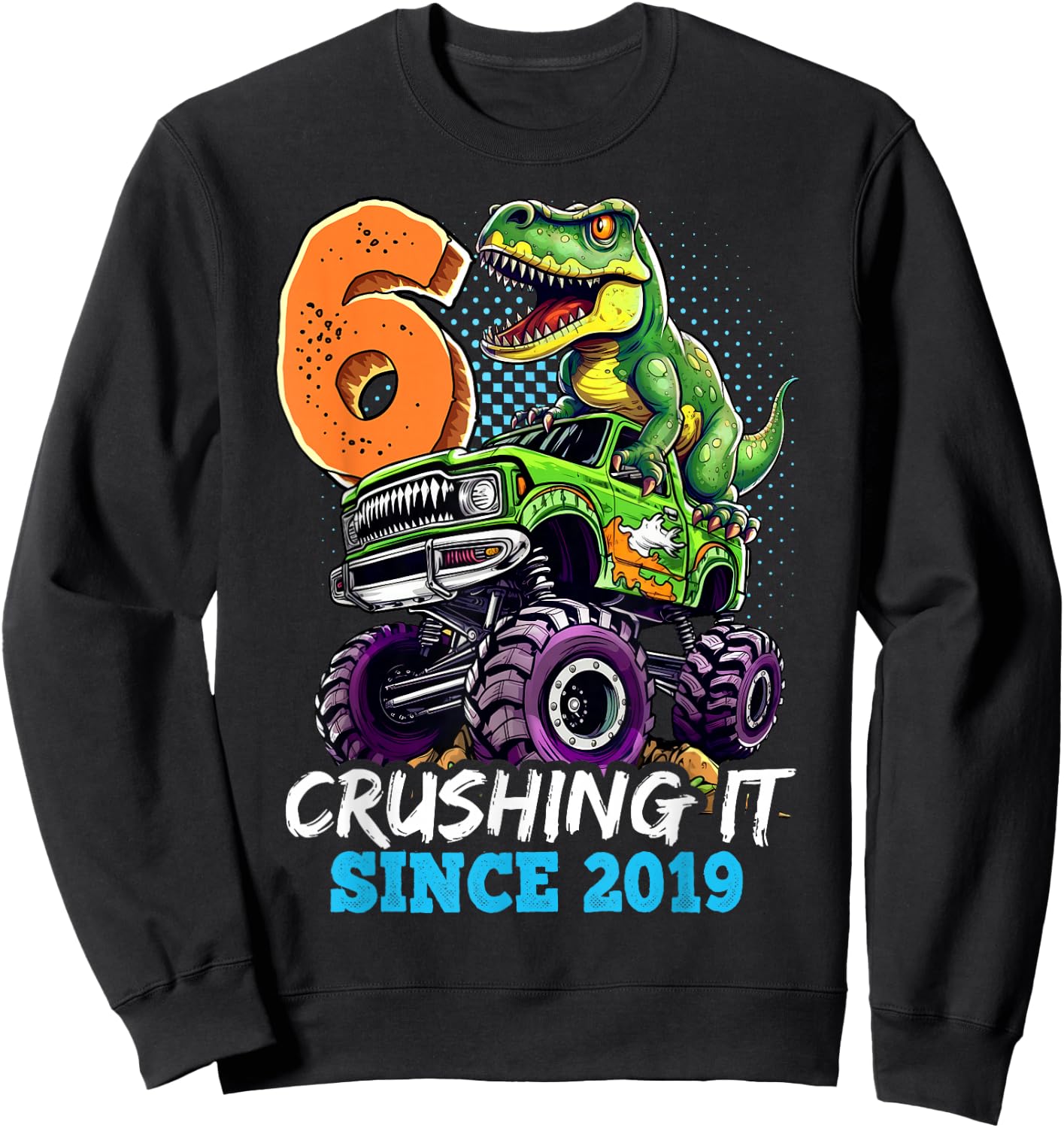 6th Birthday Monster Truck Dinosaur Party Boys Rawr I'm 6 Sweatshirt - Sweatshirt | Black