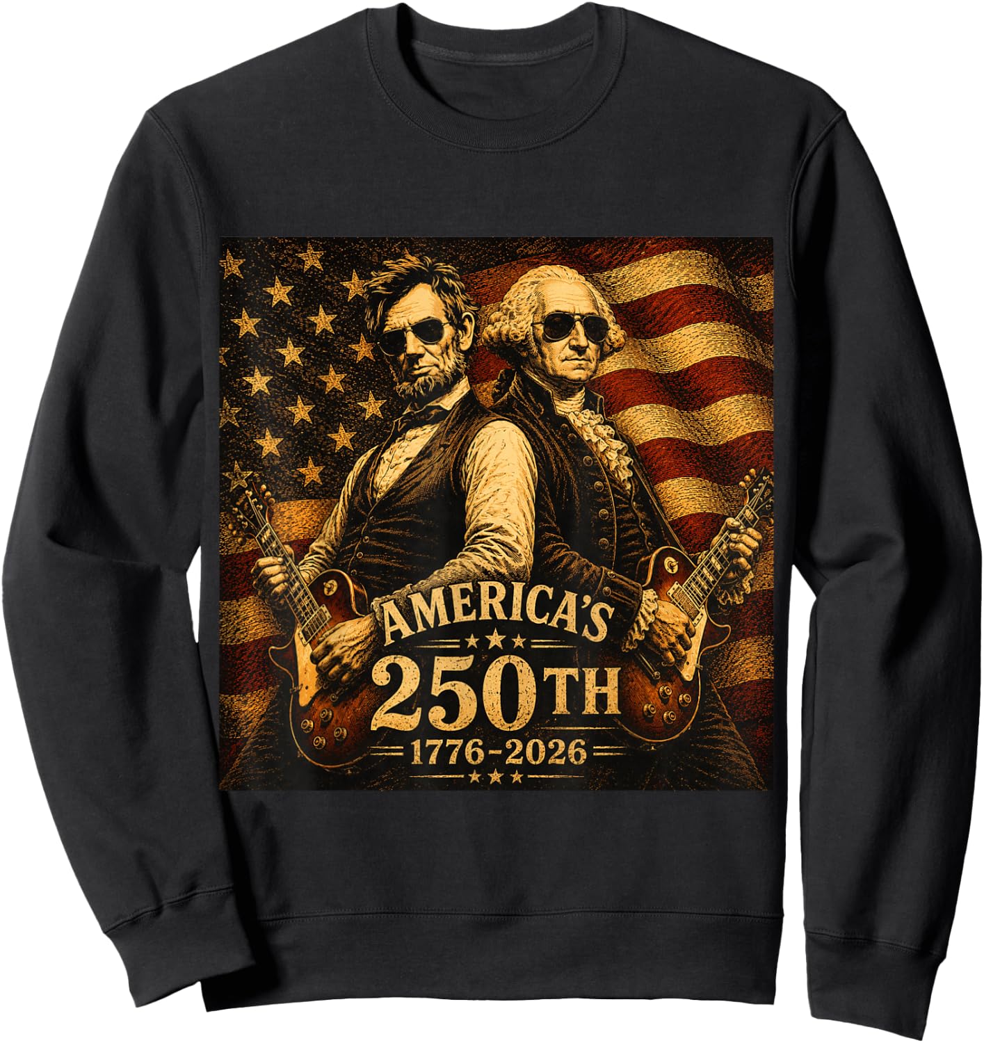 George Washington Abraham Lincoln Guitar 250th Vintage Music Sweatshirt - Sweatshirt | Black