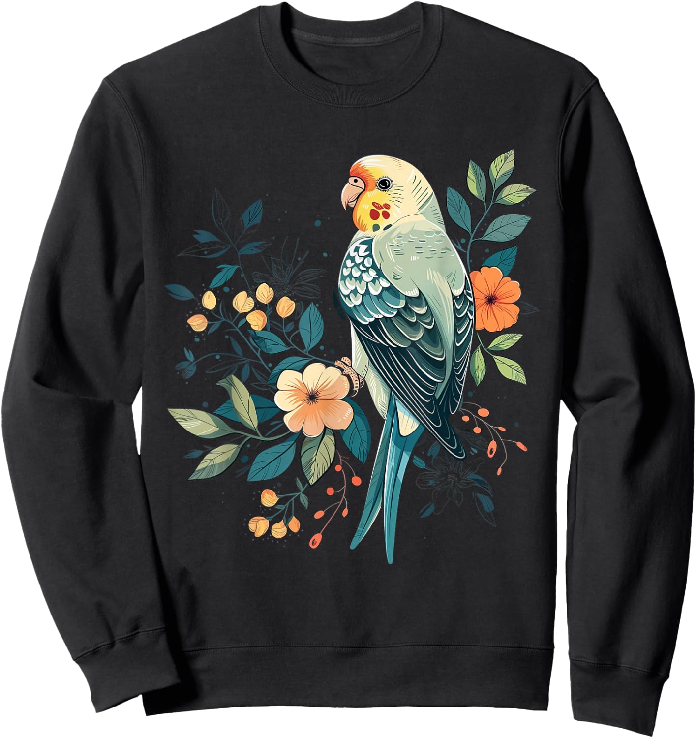 Budgie Parakeet Bird Mom Budgerigar Parrot Vintage Flower Sweatshirt - Sweatshirt | Black