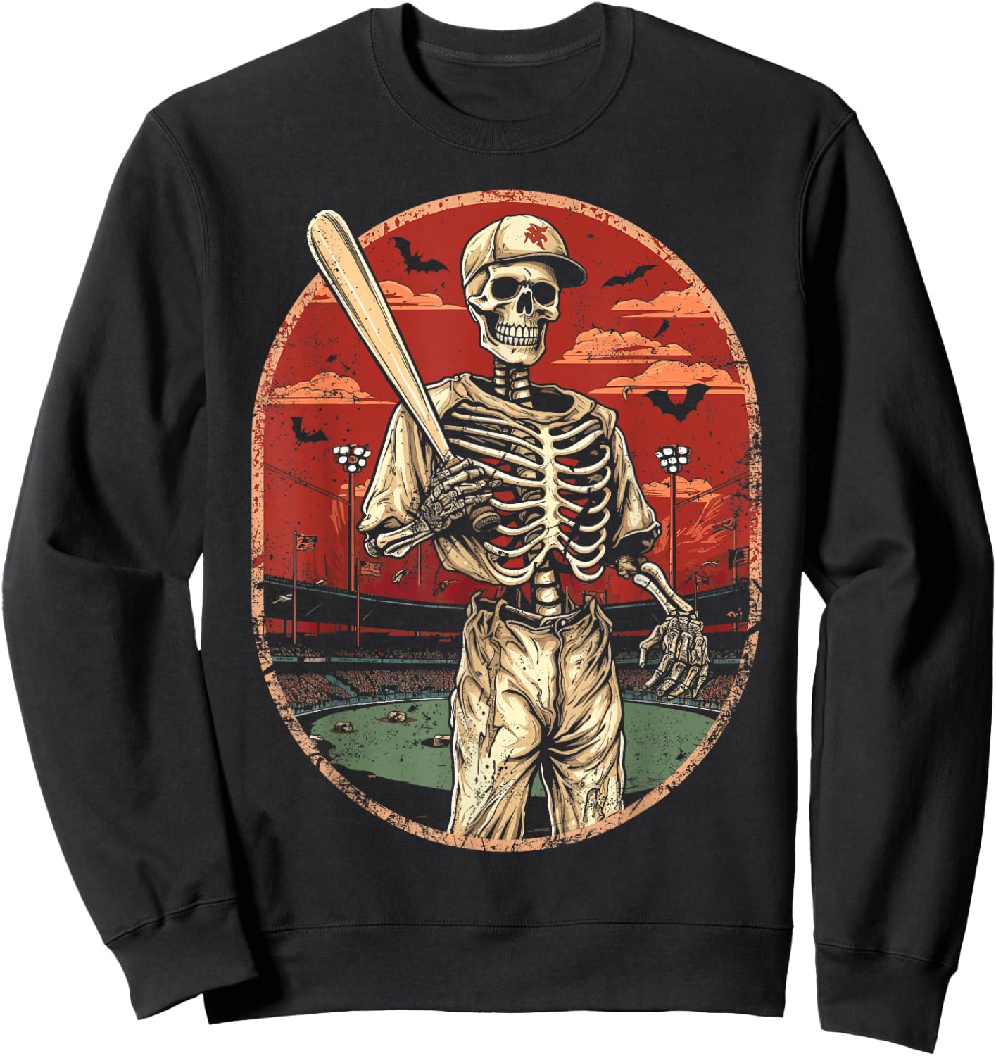 Spooky Creepy Vintage Baseball Skeleton Halloween Men Boys Sweatshirt - Sweatshirt | Black