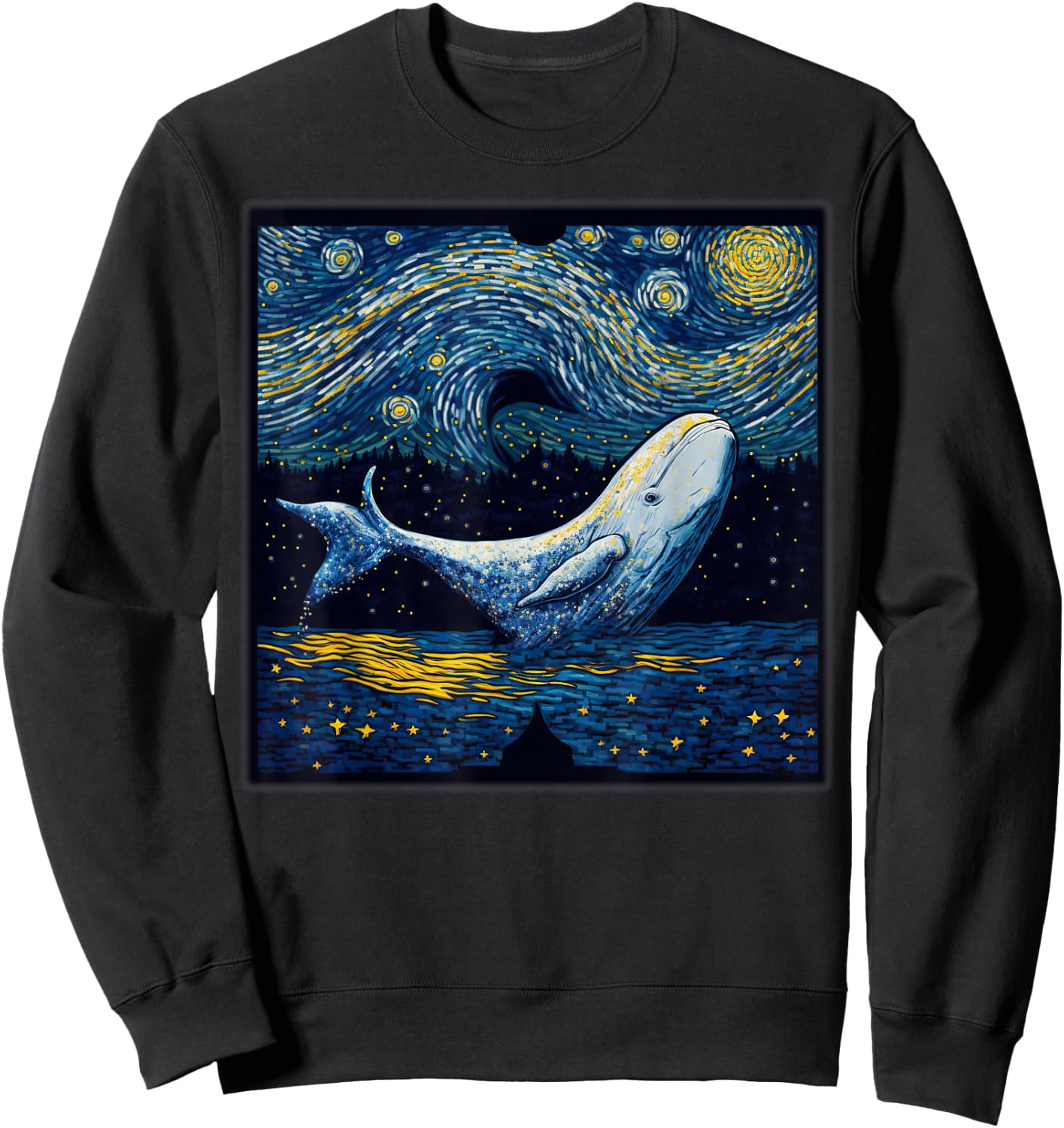 Surrealism Starry Night Beluga Whale Sweatshirt - Sweatshirt | Black