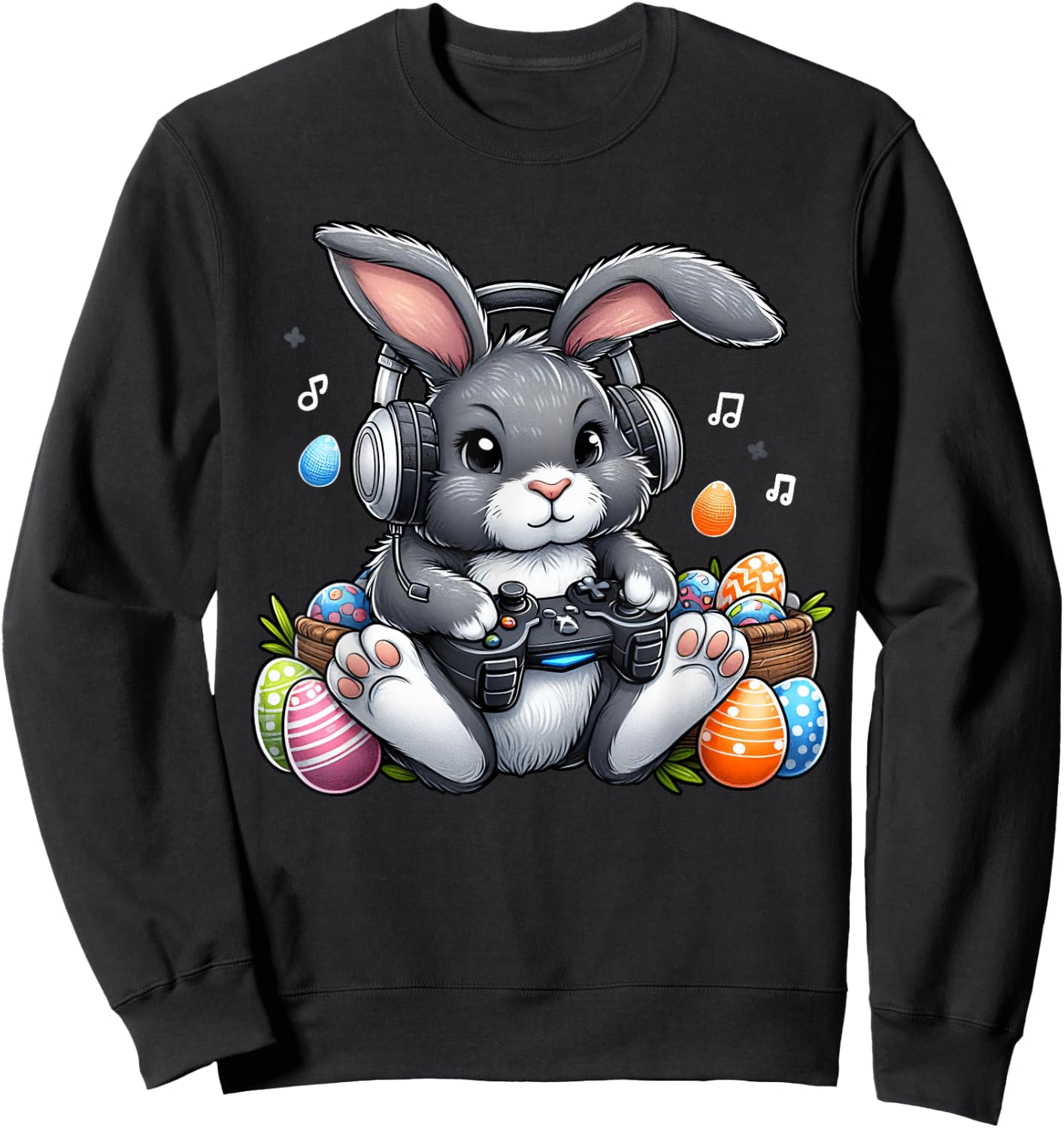 Video Games Easter Day Bunny Rabbit Gaming Men Women Kids Sweatshirt - Sweatshirt | Black