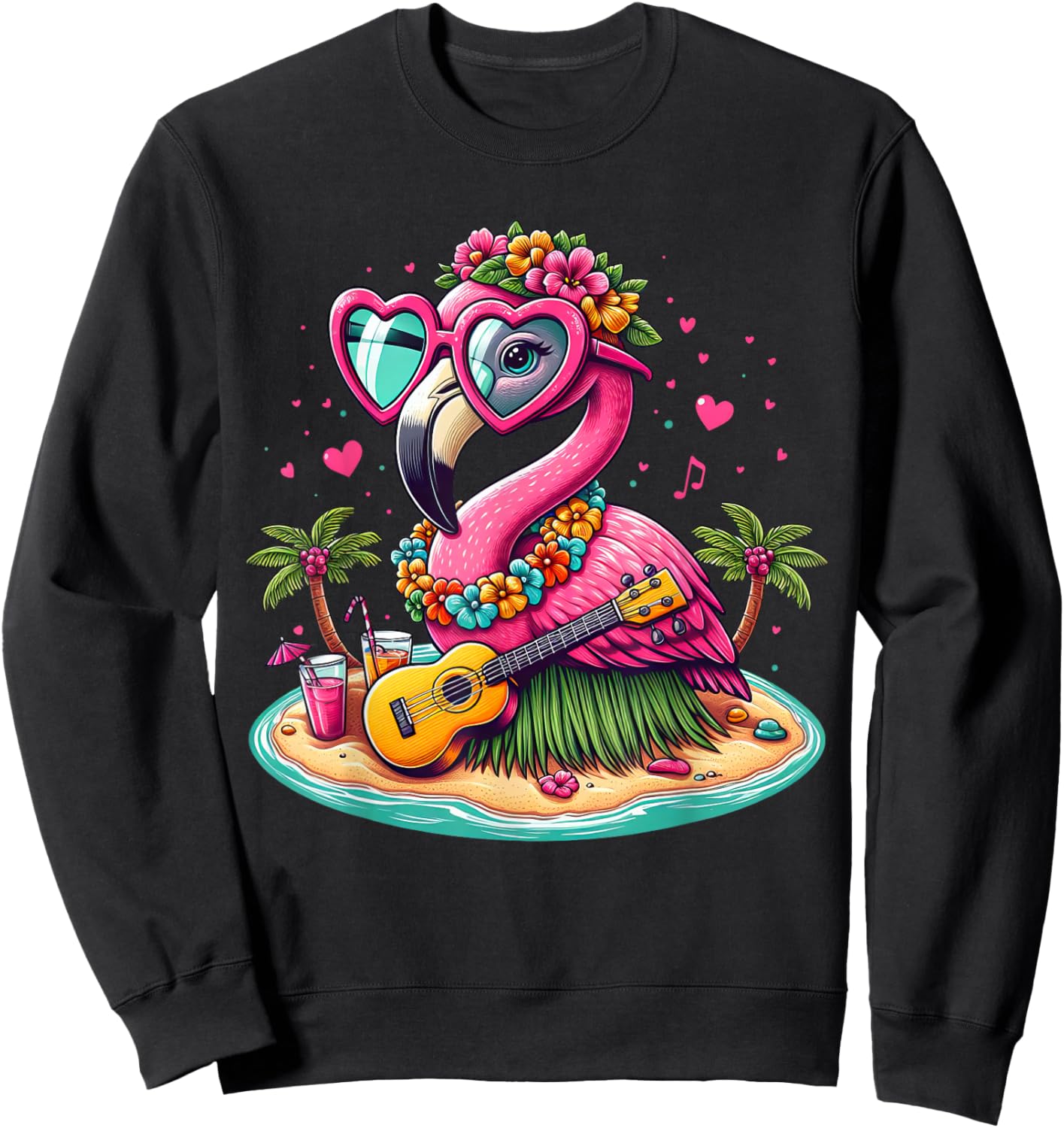 Flamingo Hawaiian Costume Children's Summer Holiday Flamingo , black Sweatshirt - Sweatshirt | Black