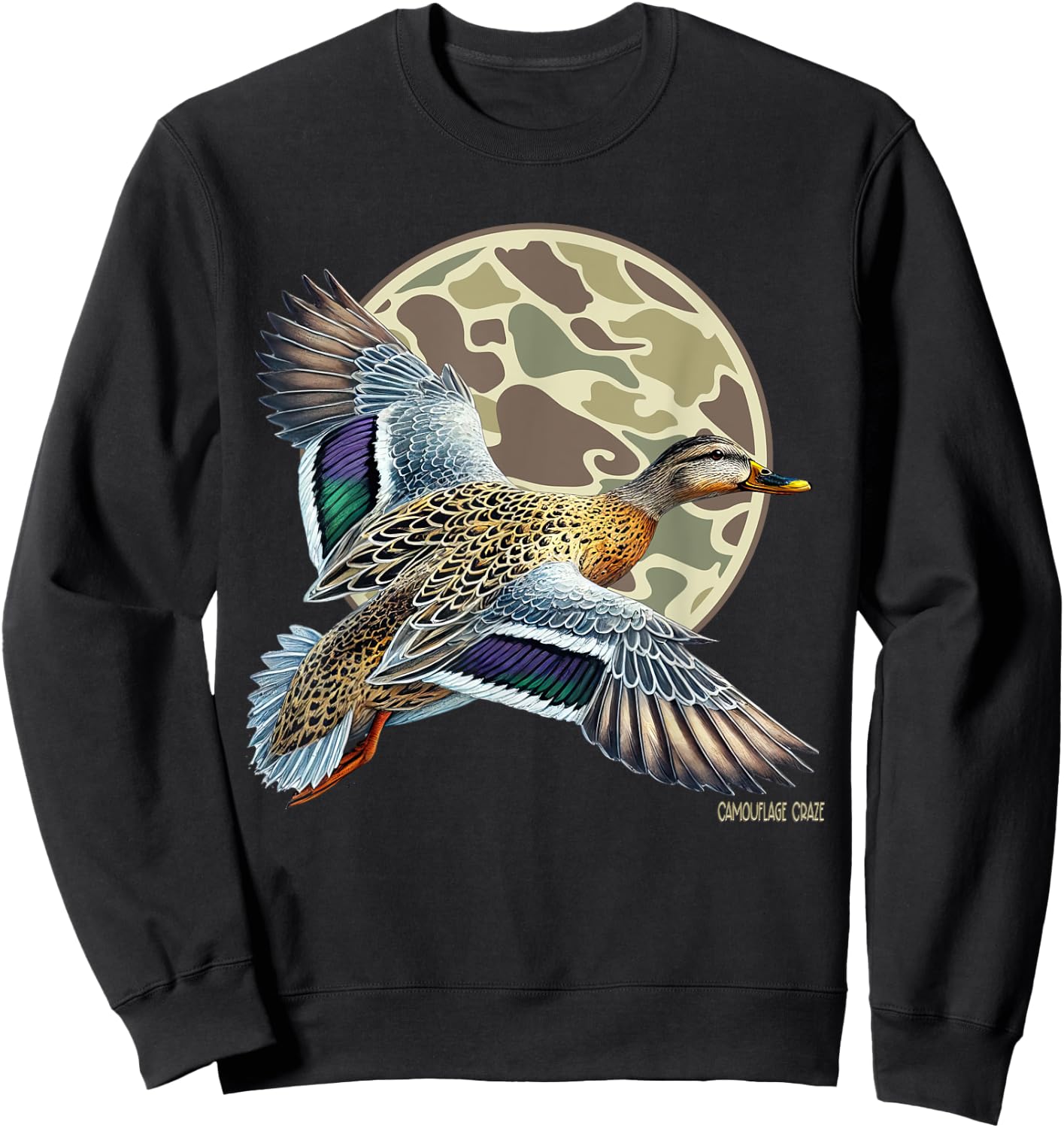 Flying Mottled Duck Camouflage Camo Duck Hunting Camo Hunter Sweatshirt - Sweatshirt | Black