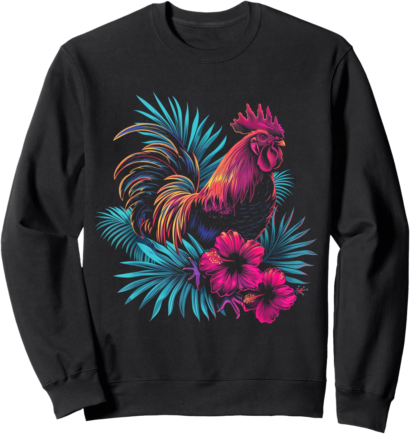 Chicken Hawaiian Flowers Rooster Kauai Hawaii Vintage Sweatshirt - Sweatshirt | Black