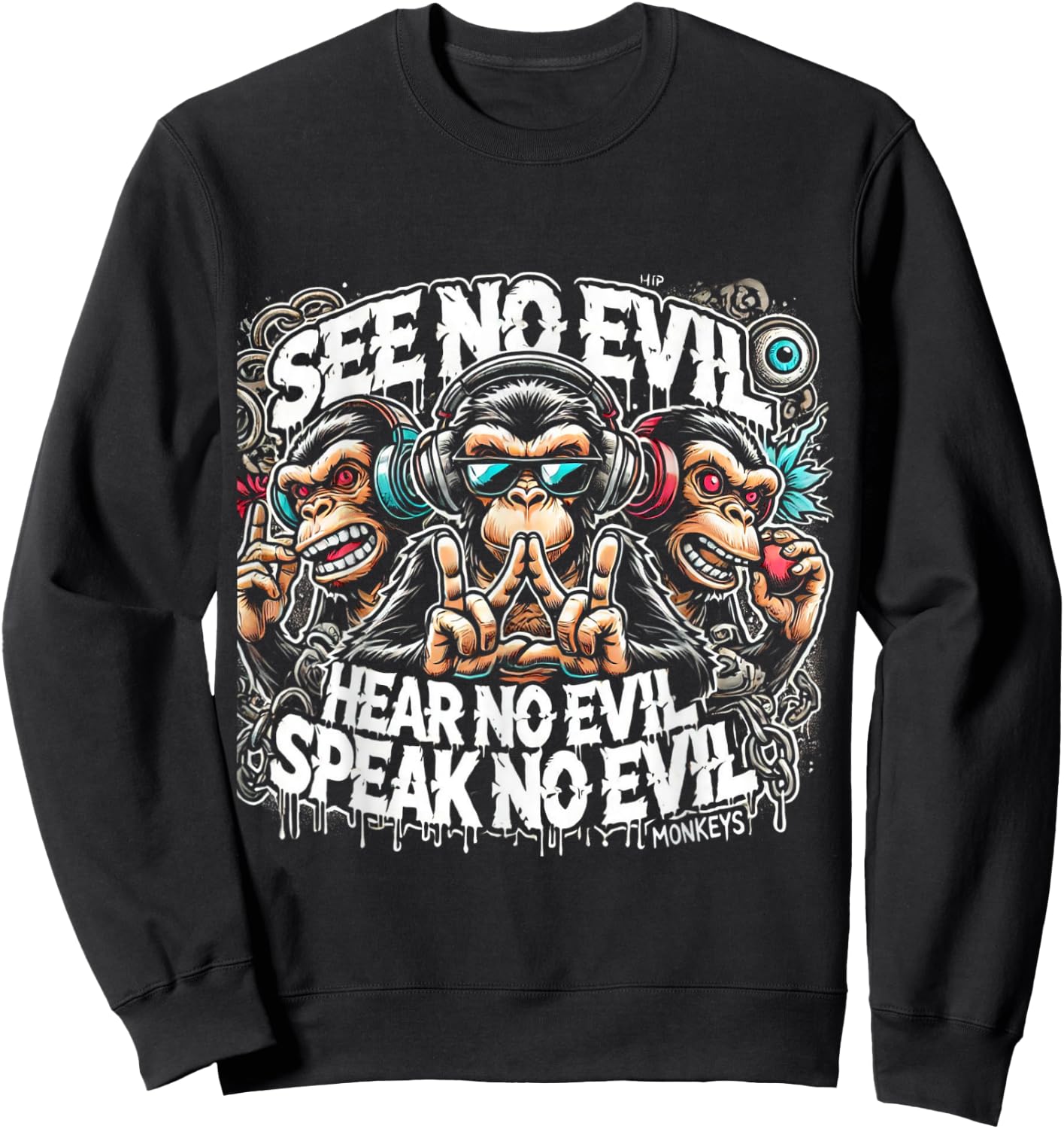 Three Wise Monkeys See No Evil Hear No Evil Speak No Evil Sweatshirt - Sweatshirt | Black