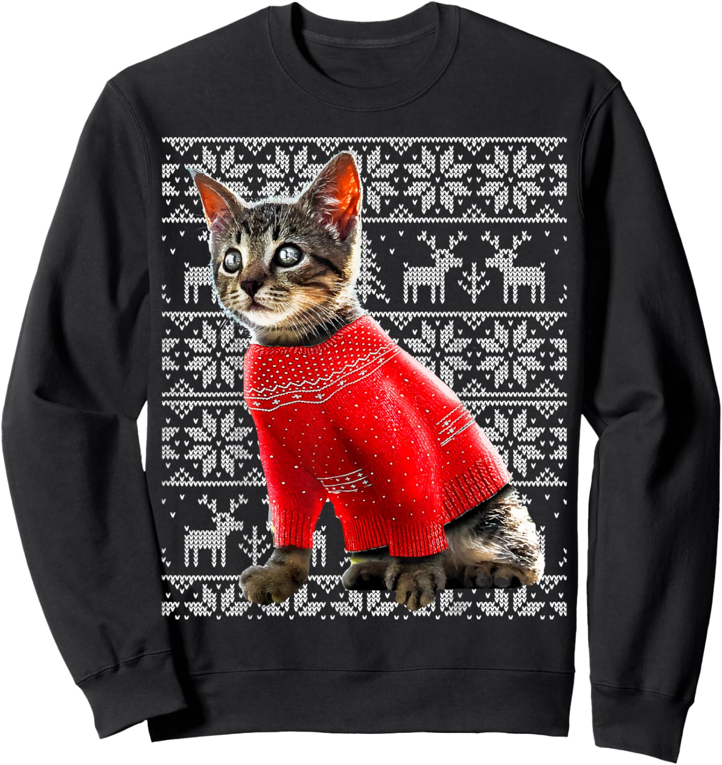 Ugly Christmas Sweater Cat Shirt Christmas Cat Gifts Women Sweatshirt - Sweatshirt | Black