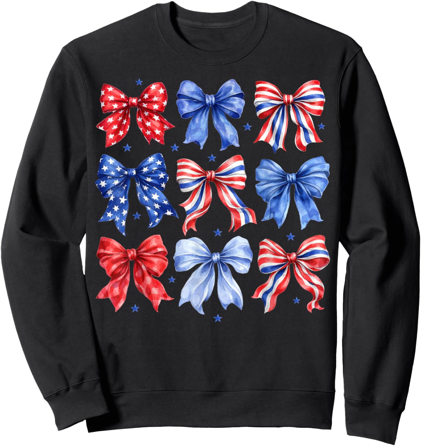 Coquette Bow in Red White Blue Patriotic 4th of July Girls Sweatshirt - Sweatshirt | Black