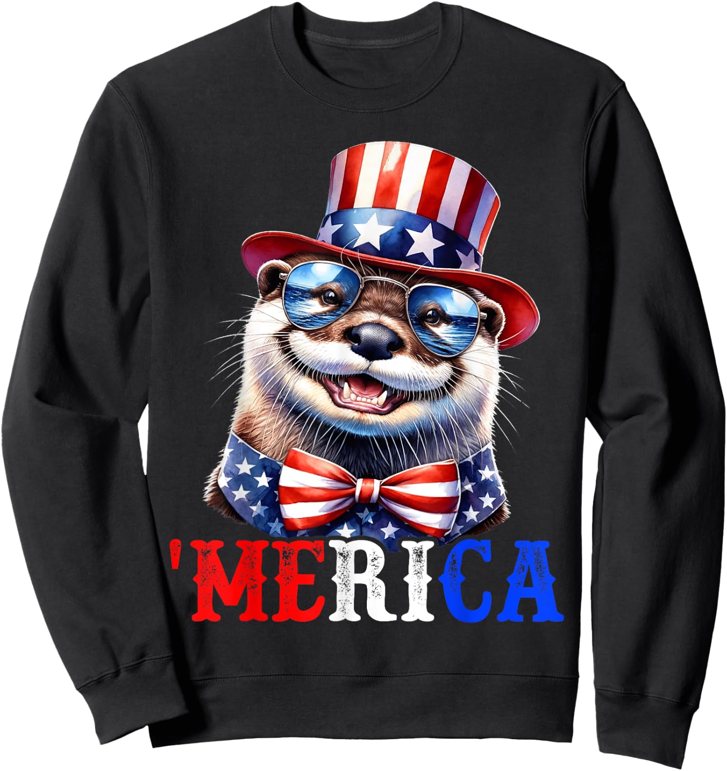 Merica North American River Otter Patriotic 4th of July Kids Men Sweatshirt - Sweatshirt | Black