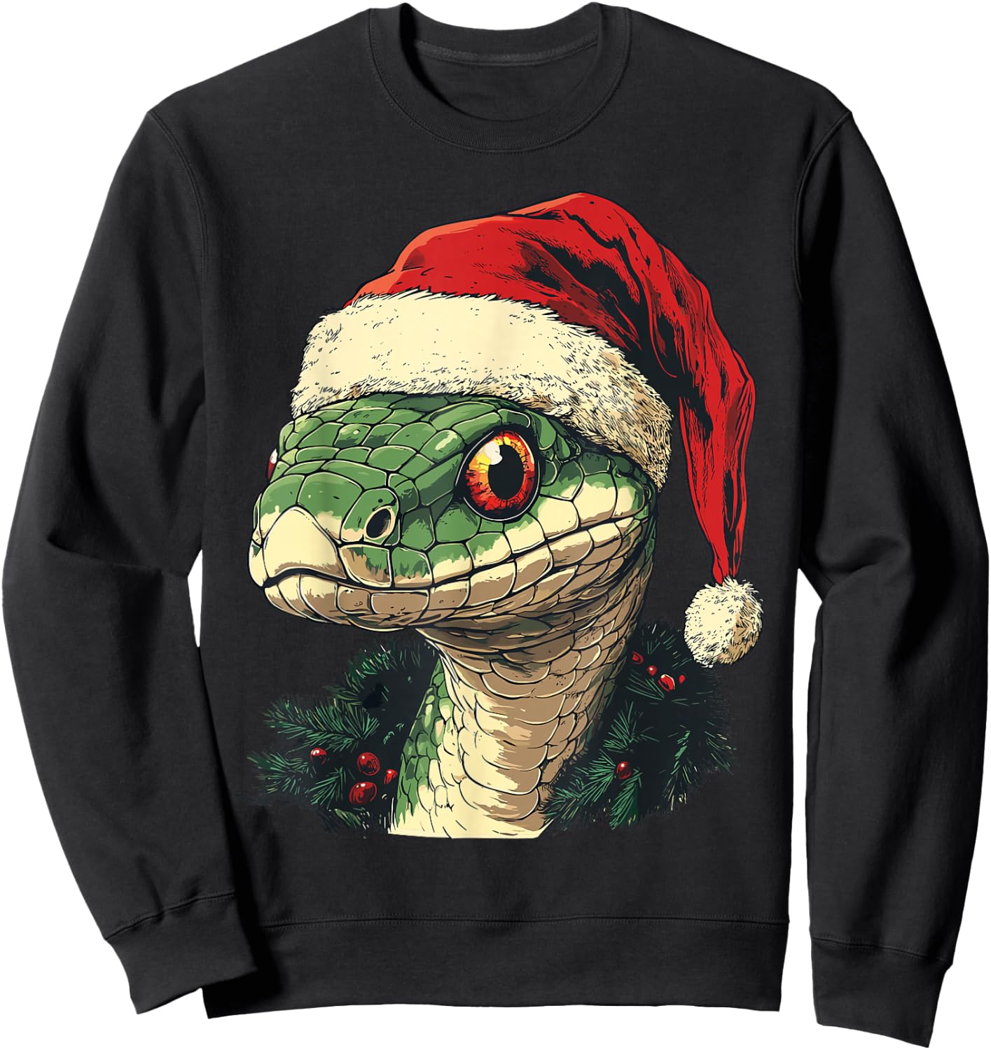 Snake Santa Hat Funny Christmas Xmas Snake Lovers Pajama Sweatshirt - Sweatshirt | Black