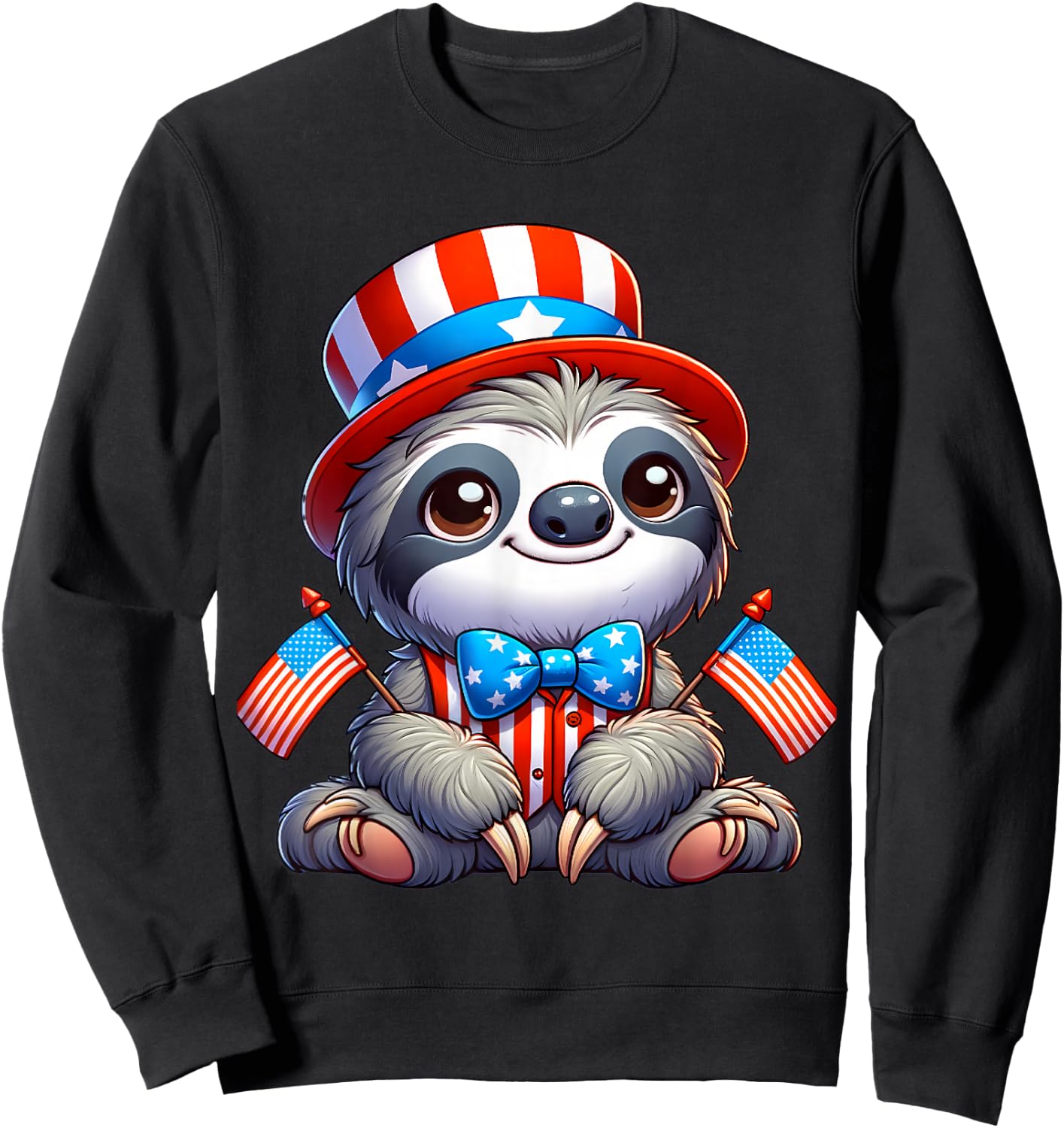 Sloth Happy 4th of July Independence Day Men Women Kids Sweatshirt - Sweatshirt | Black