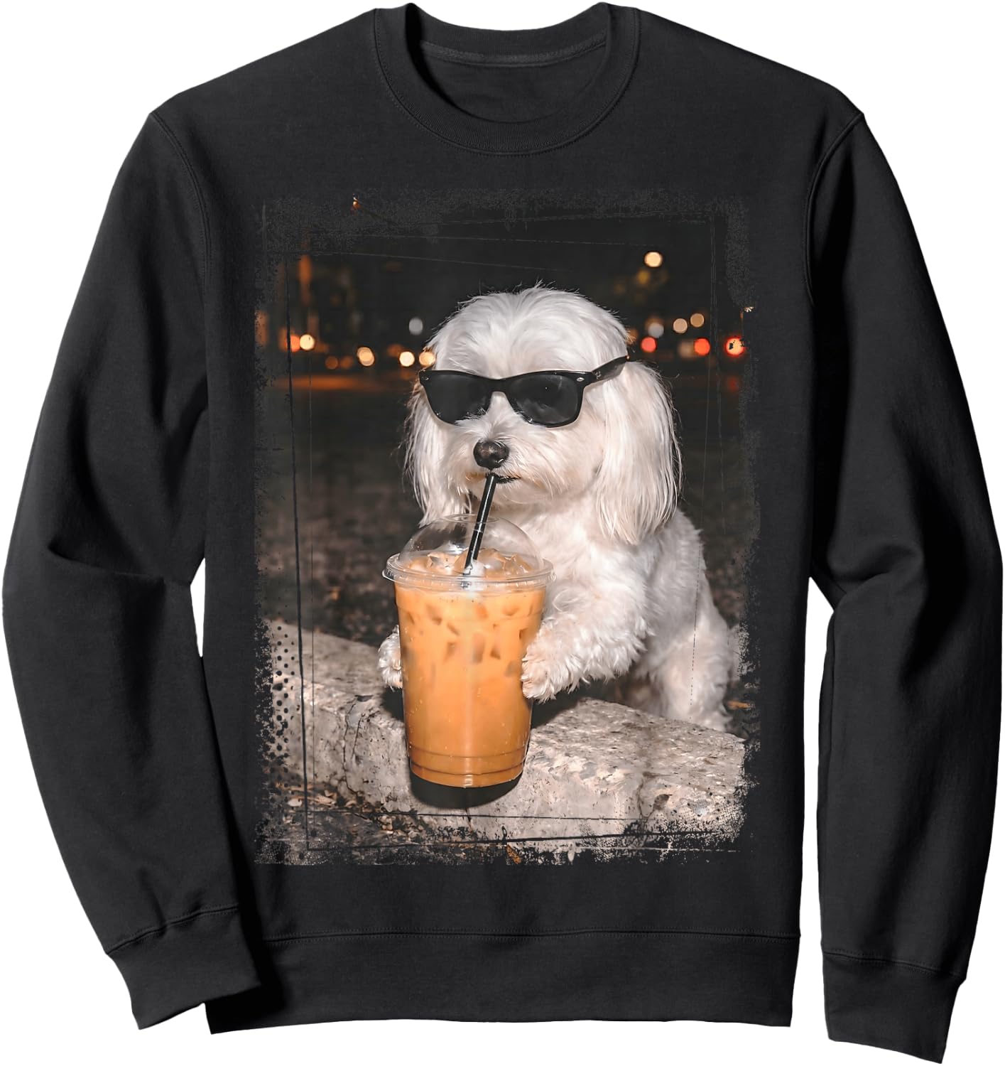 Malteser Sonnenbrille für Hunde mit Eiskaffee Sweatshirt - Sweatshirt | Black