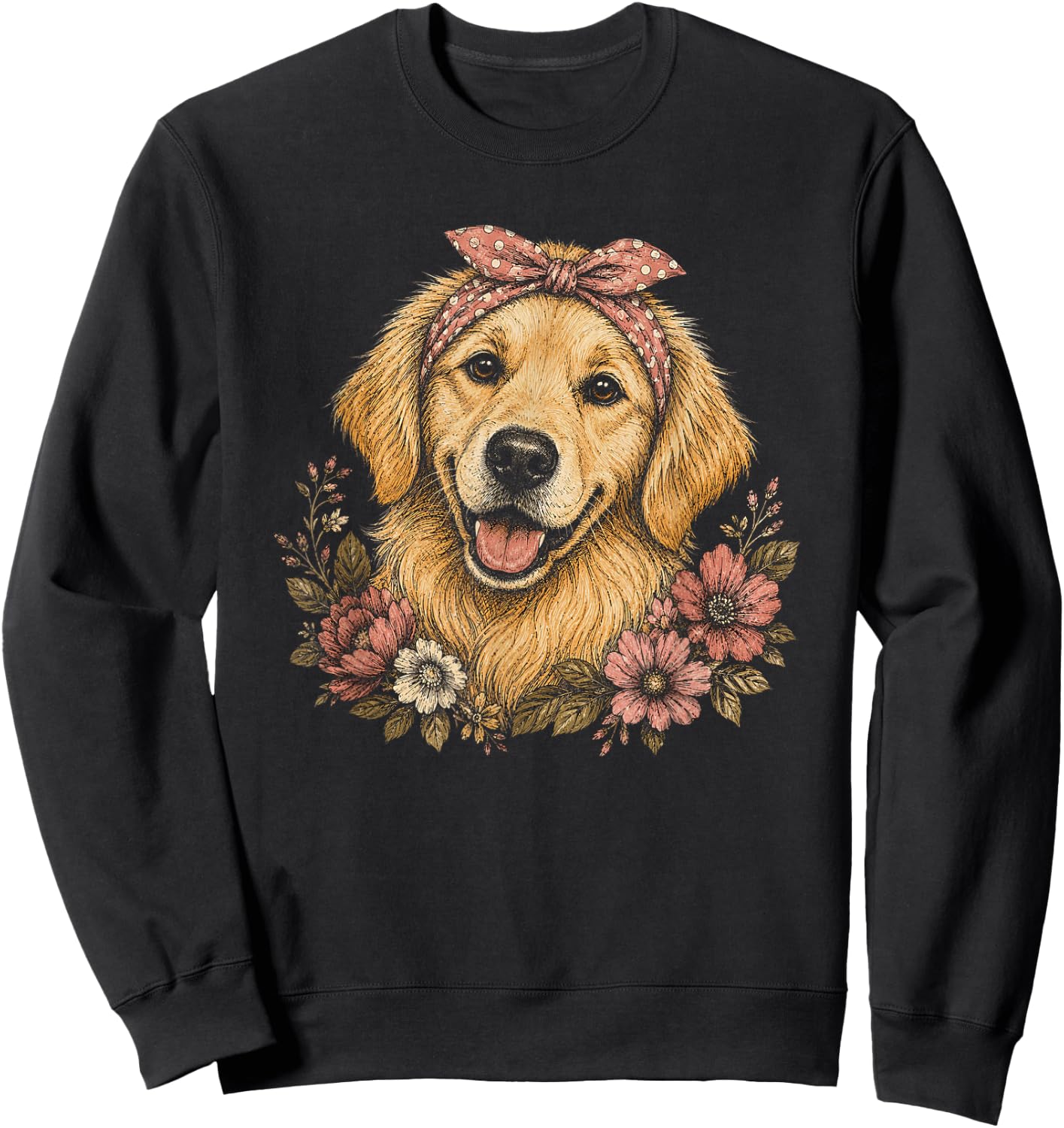 Golden Retriever Artwork Design for Girls Sweatshirt - Sweatshirt | Black
