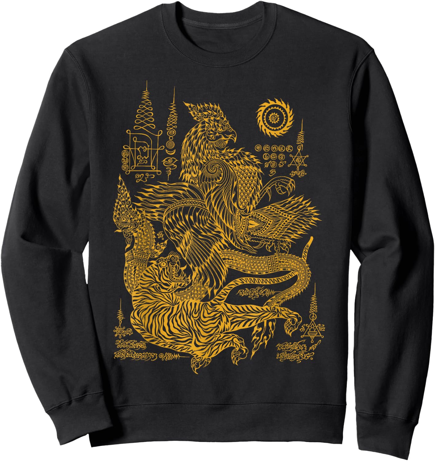 Thai Rooster & Tiger Traditional Thailand Art MMA Muay Thai Sweatshirt - Sweatshirt | Black