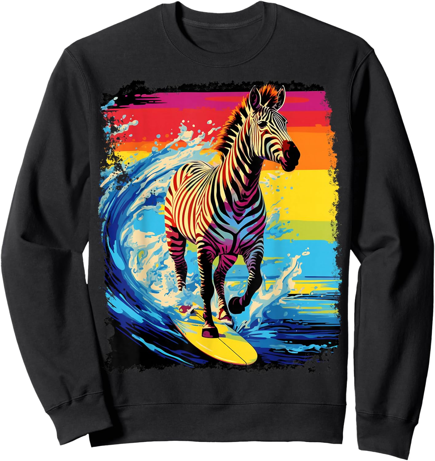 Pop Art Vintage Zoo Animal Zebra Paddle Board Surfing Sweatshirt - Sweatshirt | Black