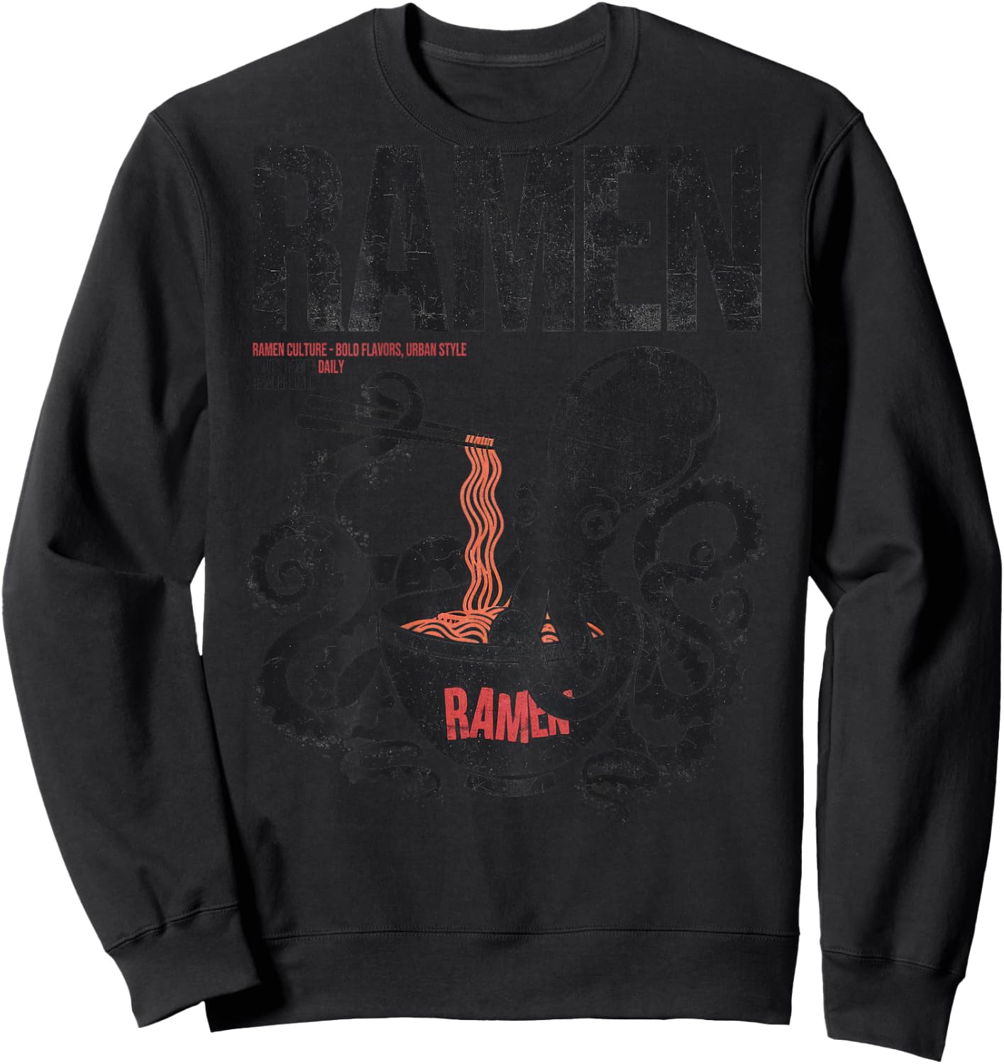 Ramen Kawaii Otaku Manga Anime Backprint Streetwear Urban , grey, S Sweatshirt - Sweatshirt | Black