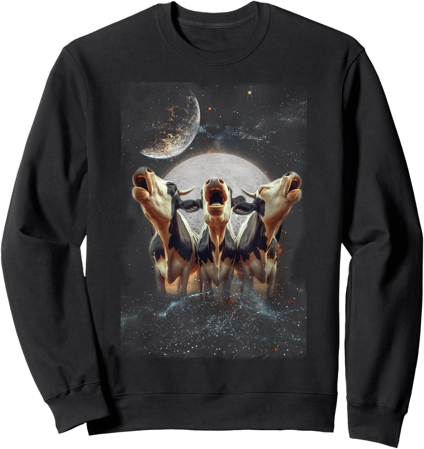 Three Cows Howling At The Moon Funny Parody Cow Sweatshirt - Sweatshirt | Black