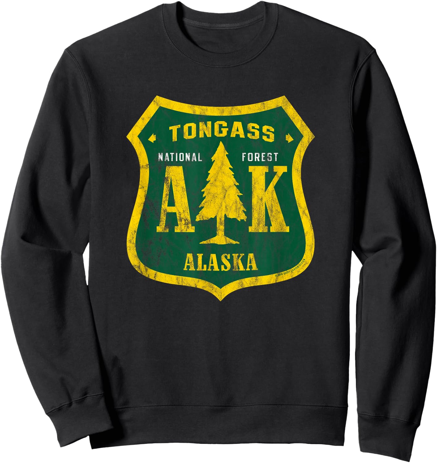 Tongass National Forest Alaska Shield Retro Vintage Look Sweatshirt - Sweatshirt | Black