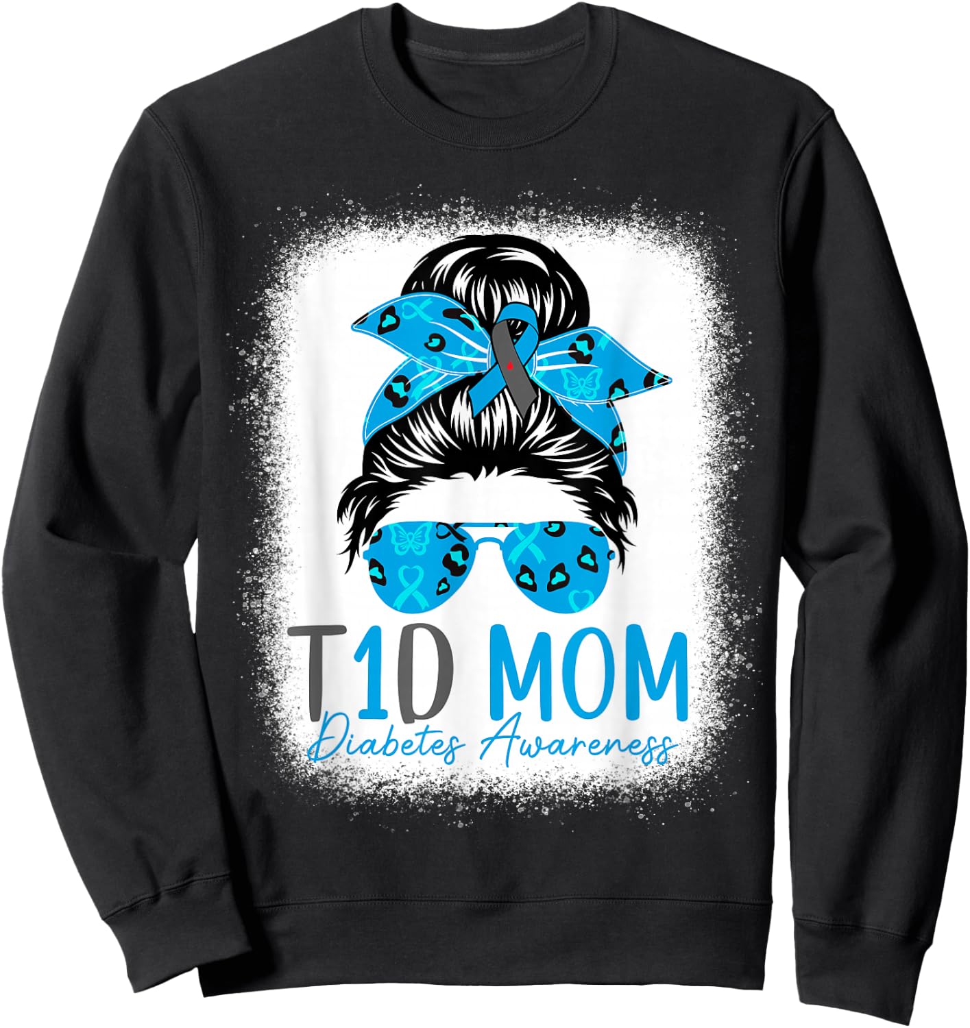 T1D Mom Diabetes Awareness Type 1 Diabetes Blue Ribbon Sweatshirt - Sweatshirt | Black