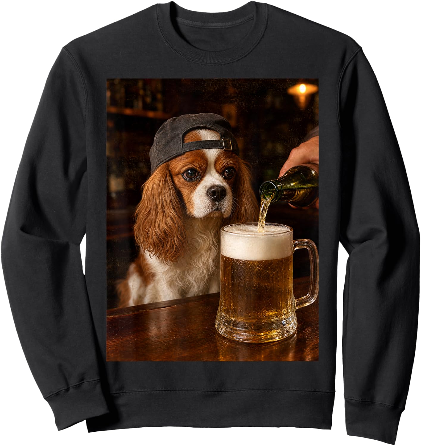 Cavalier King Charles Drinking Beer Funny Dog Meme Sweatshirt - Sweatshirt | Black