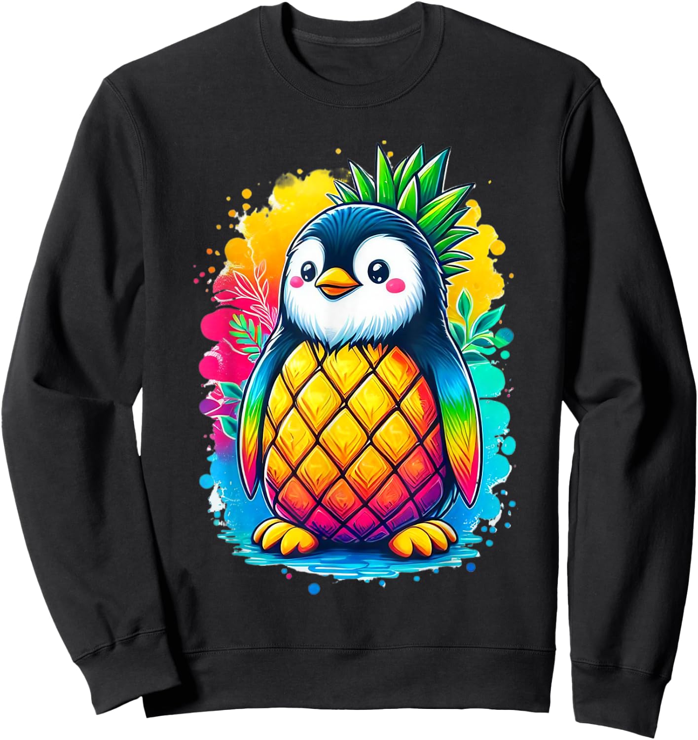 Rainbow Colorful Pineapple Penguin Summer Vacation Fruit Men Women Girls Kids Sweatshirt - Sweatshirt | Black
