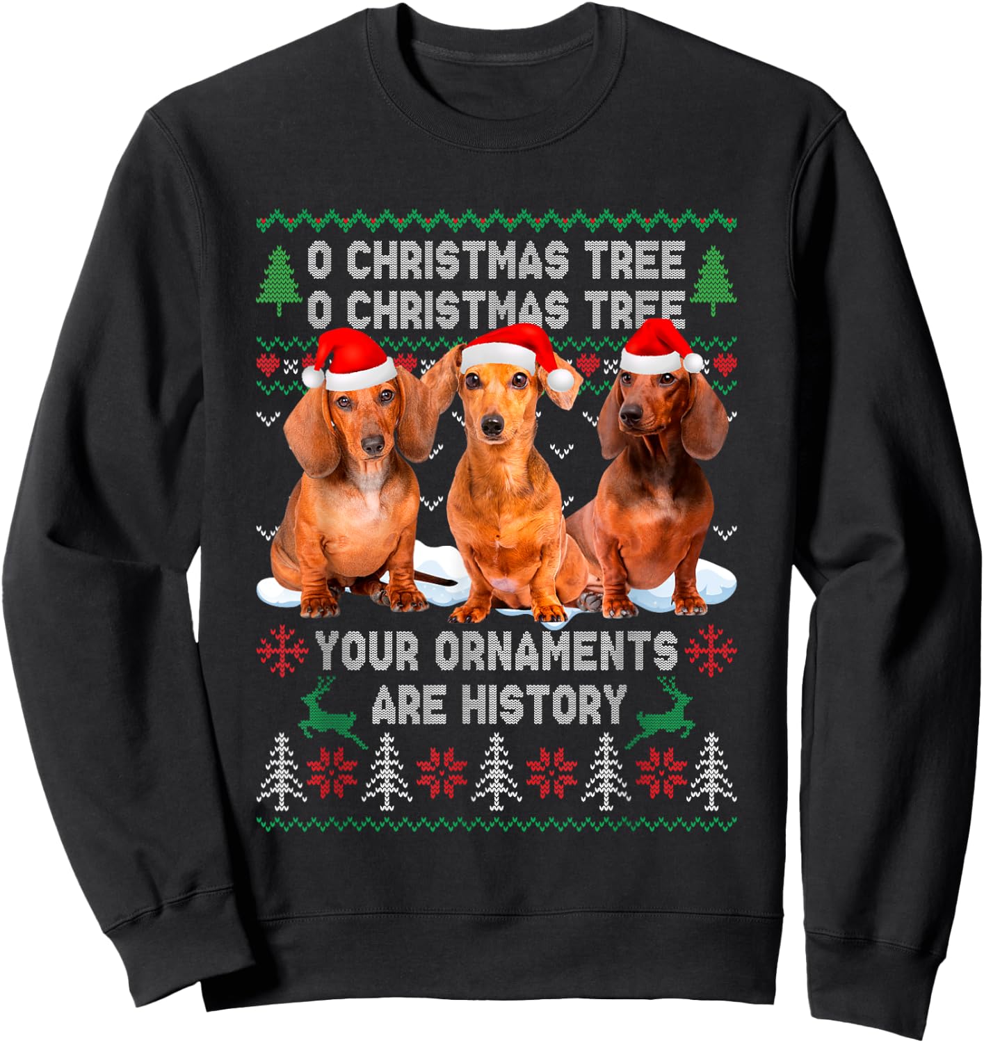Cute Dachshund Dog Oh Christmas Tree Ugly Xmas Sweatshirt - Sweatshirt | Black