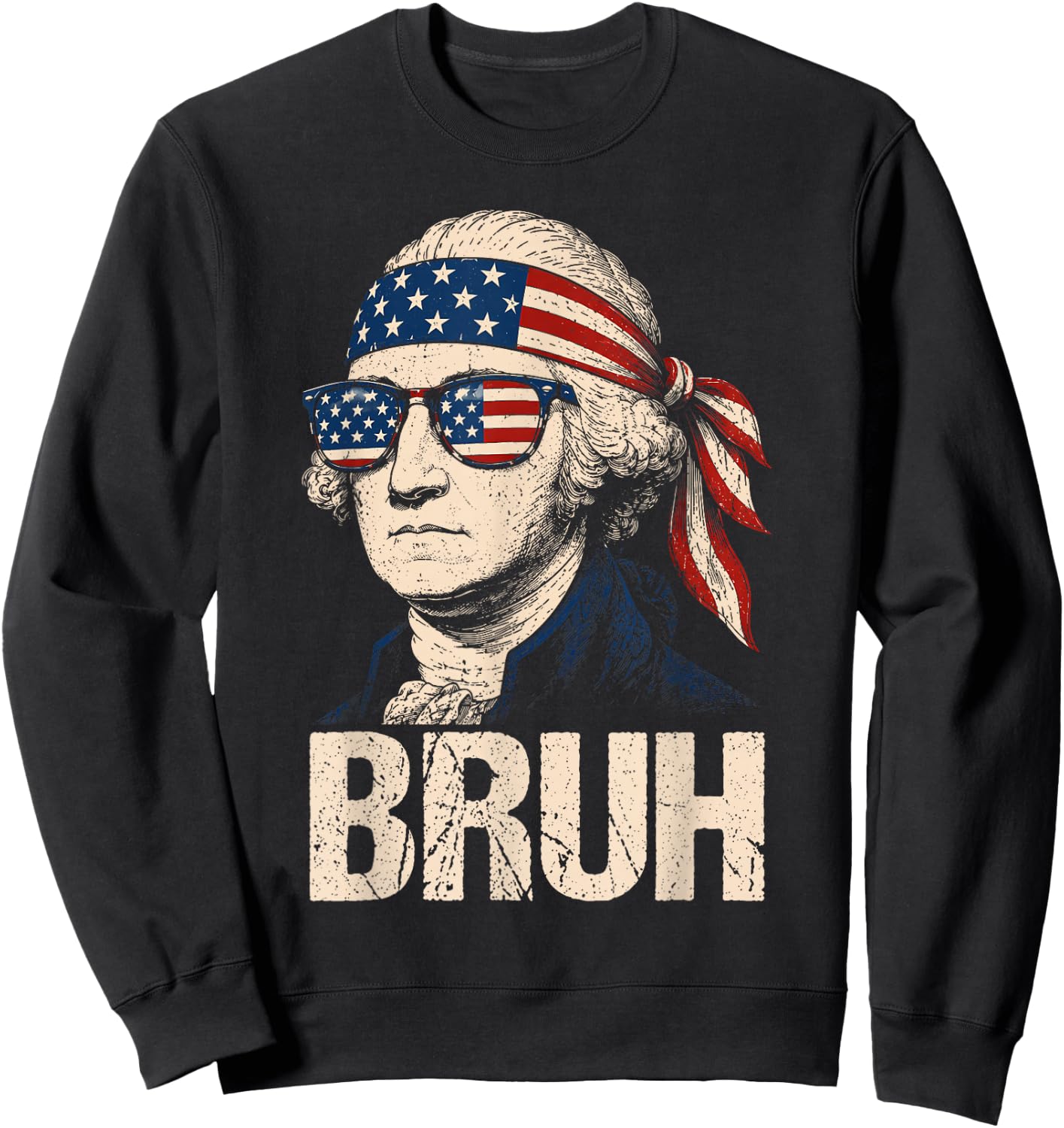 Bruh 4th of July George Washington American Patriotic Kids Sweatshirt - Sweatshirt | Black