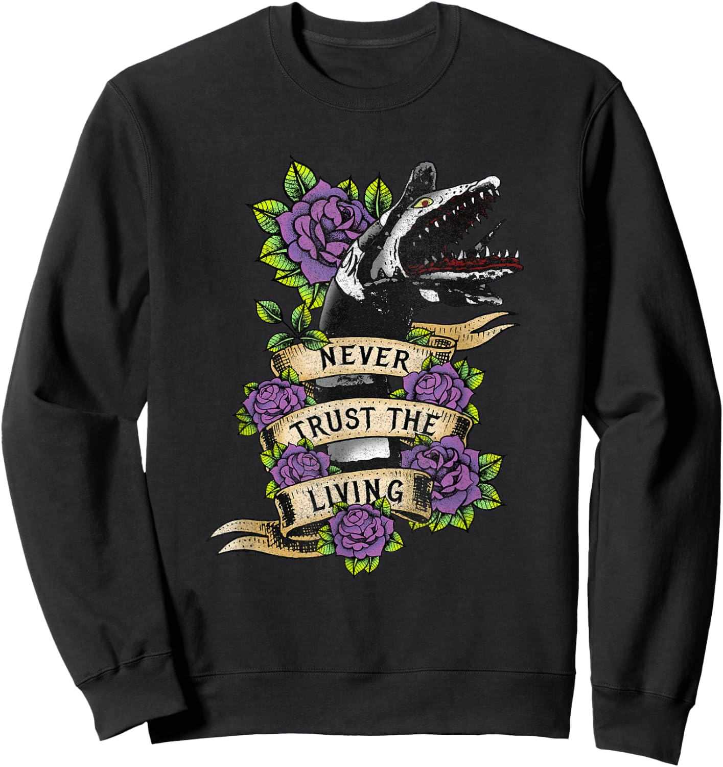 Beetlejuice Vintage Never Trust The Living Sandworm Tattoo Sweatshirt - Sweatshirt | Black