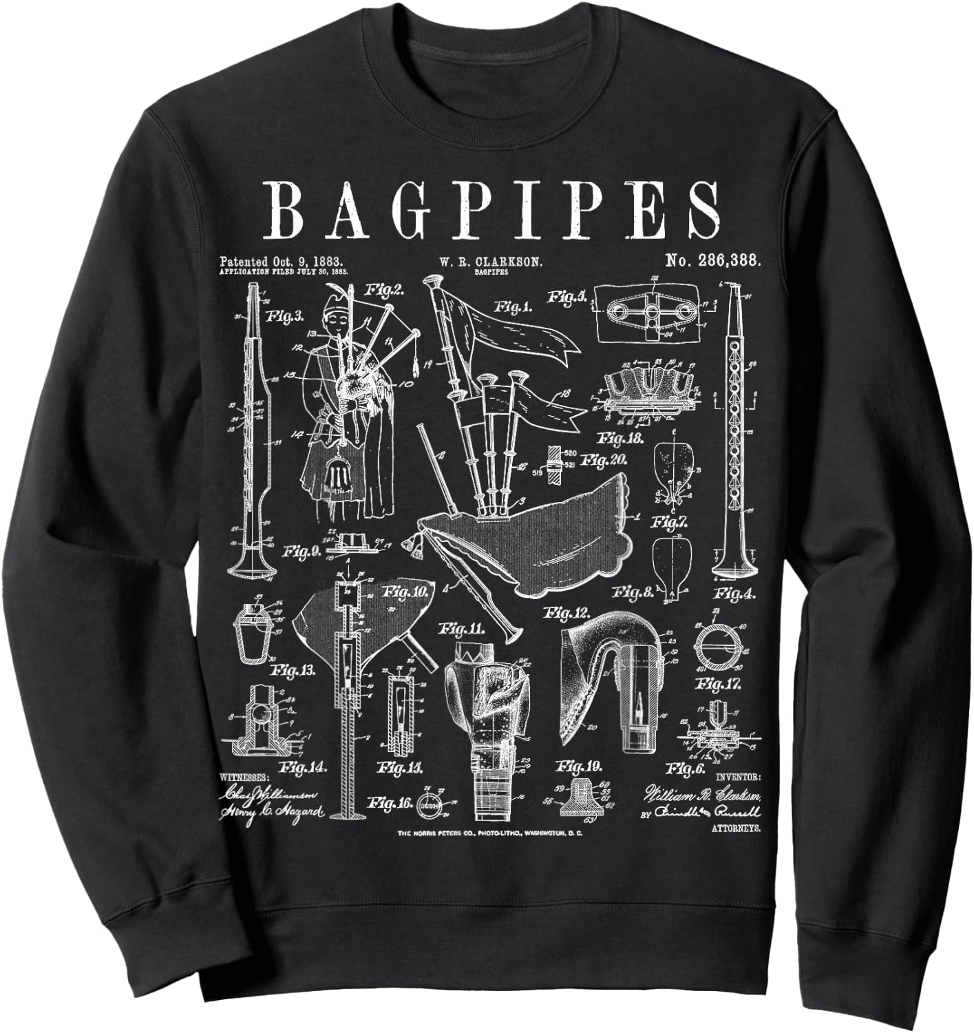 Bagpipe Bagpipe Player Vintage Patent Musician Sweatshirt - Sweatshirt | Black