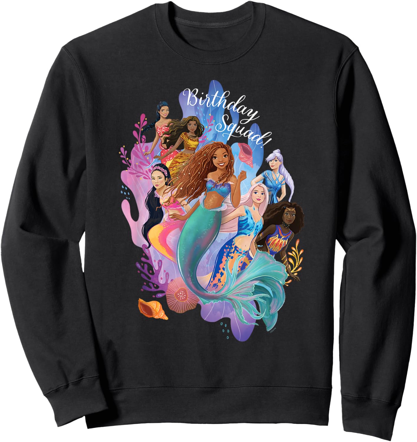 Disney Little Mermaid Ariel Friends & Family Birthday Squad Sweatshirt - Sweatshirt | Black