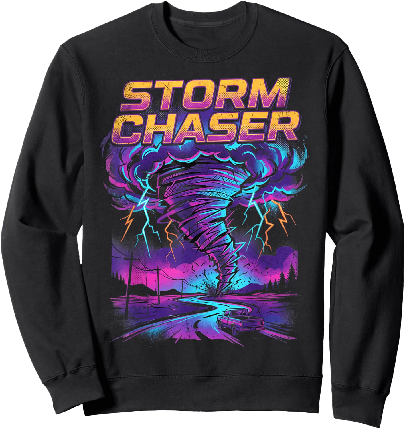 Tornado Chaser Storm Chasing Meteorologist Retro Wave Sweatshirt - Sweatshirt | Black