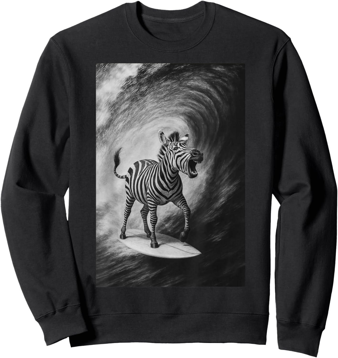 Funny Surfing Zebra Selfie On Surfboard Safari Animal Sweatshirt - Sweatshirt | Black