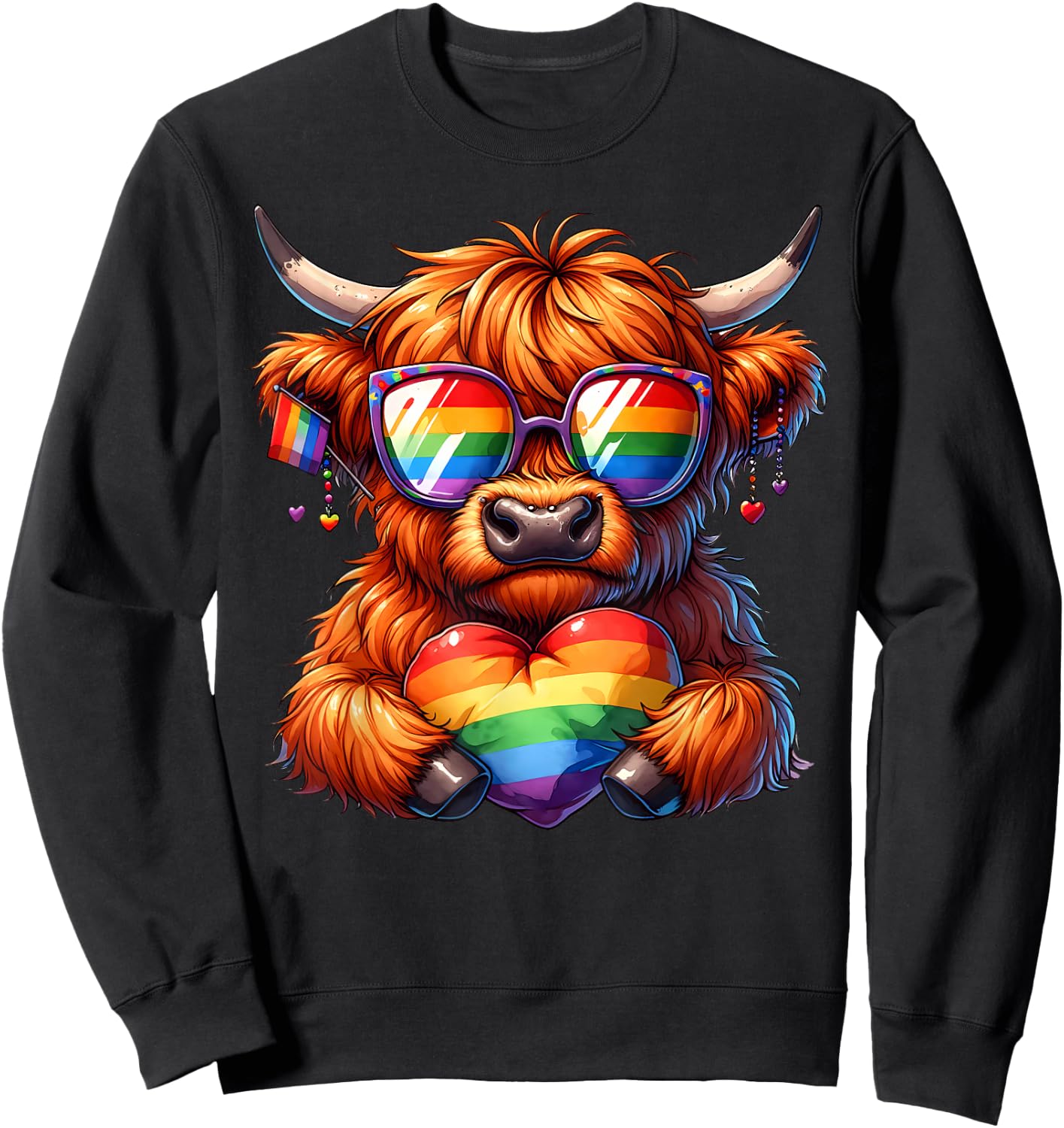 Gay Pride Cow Heart Rainbow Flag LGBT Women Girls Kids Sweatshirt - Sweatshirt | Black