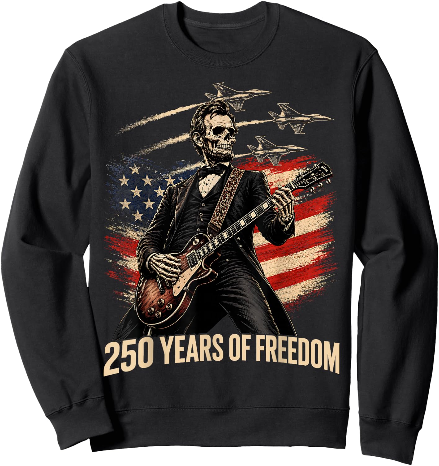 Abraham Lincoln Skeleton Rock Guitar Patriotic 4th of July Sweatshirt - Sweatshirt | Black