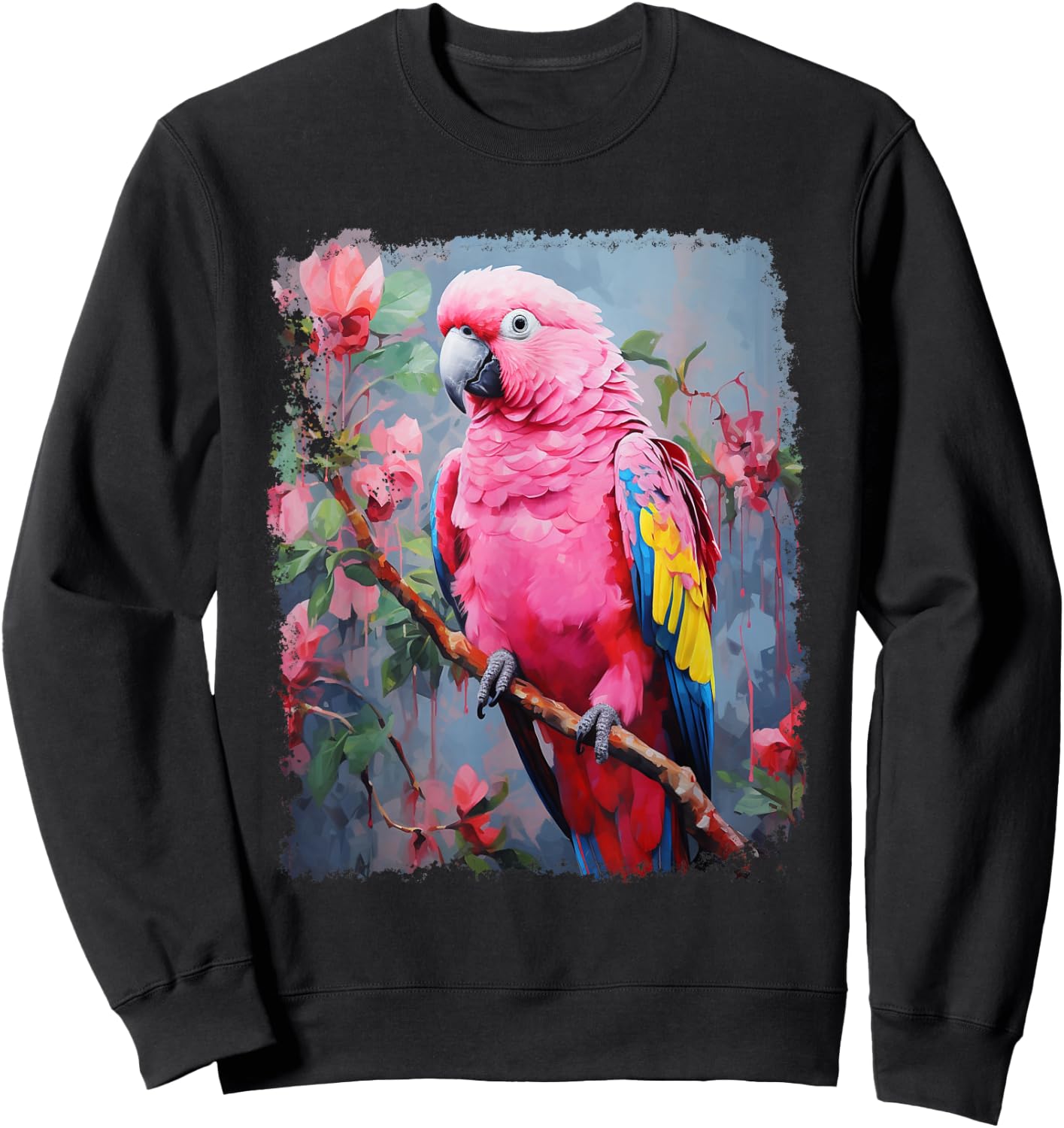 Pop Art Vintage Pet Bird Parrot Pink Sweatshirt - Sweatshirt | Black