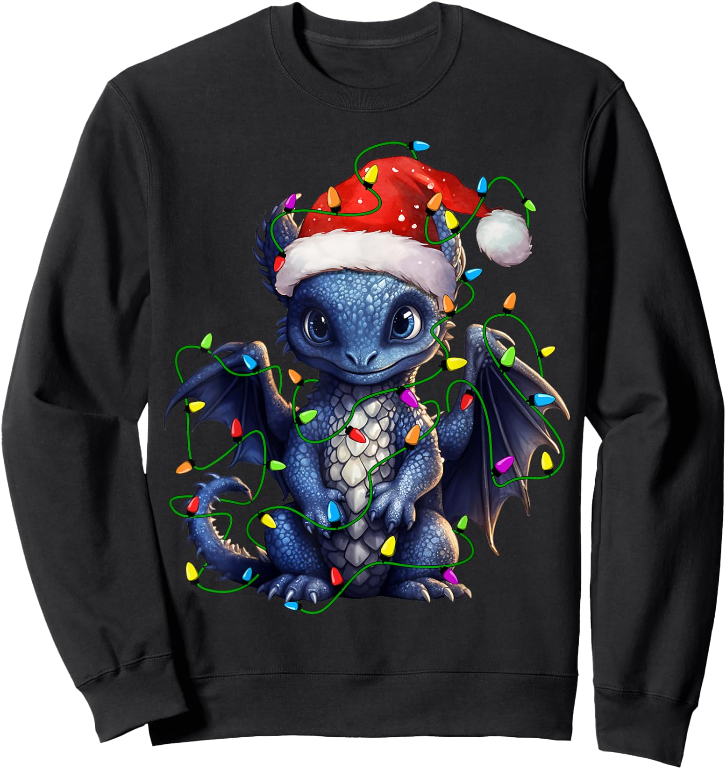 Dragon Santa Christmas Tree Lighting Xmas Funny Sweatshirt - Sweatshirt | Black
